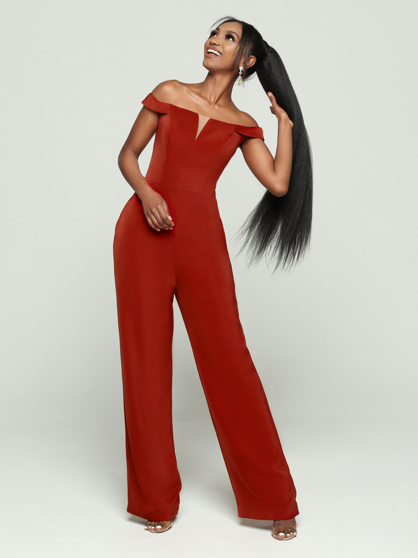 Off The Shoulder Straps Soft Satin Jumpsuit Bridesmaid Dress #60462