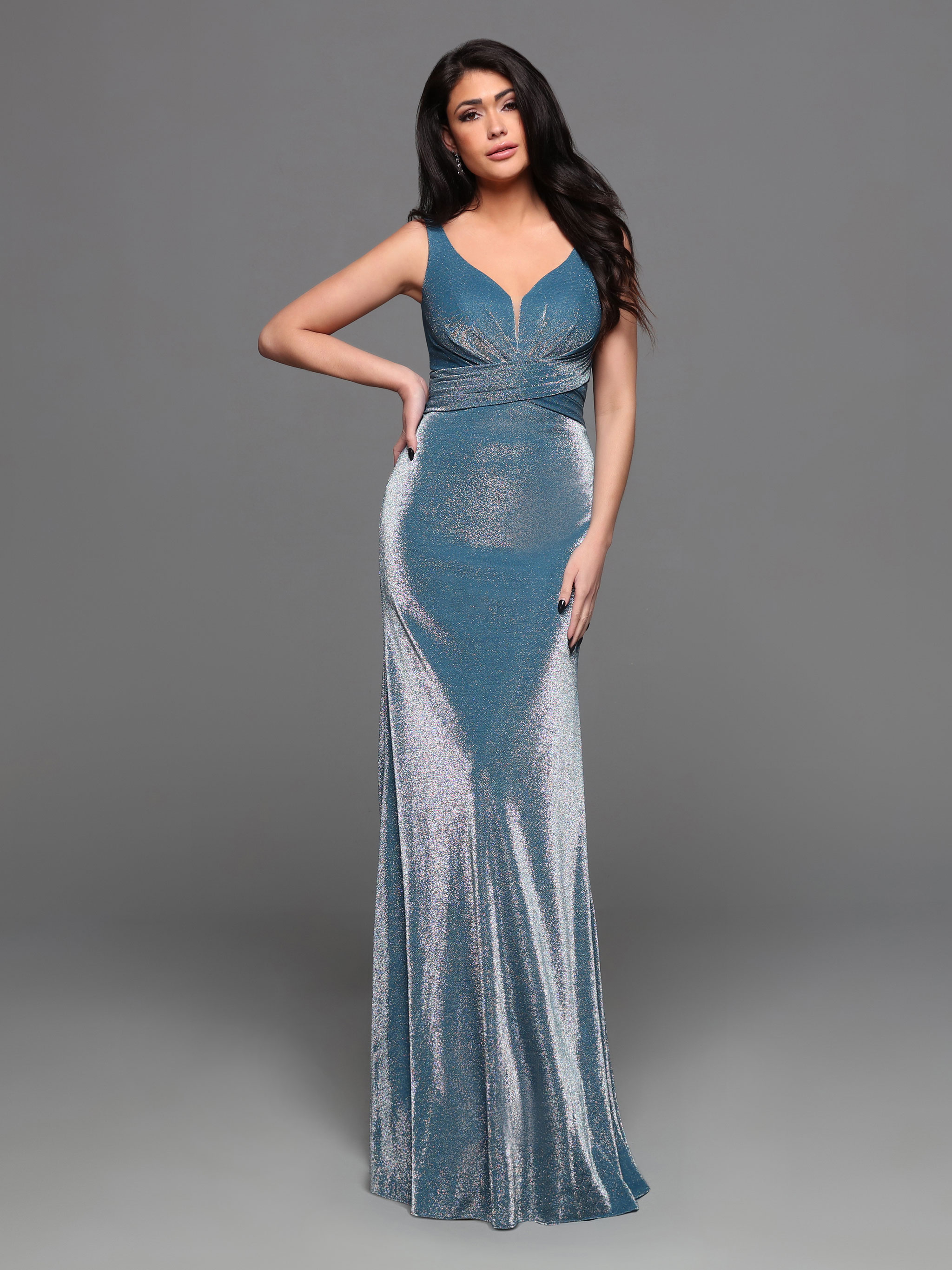 Fit & Flare V-Neck Ruching Straps Bridesmaid Dress  #60531