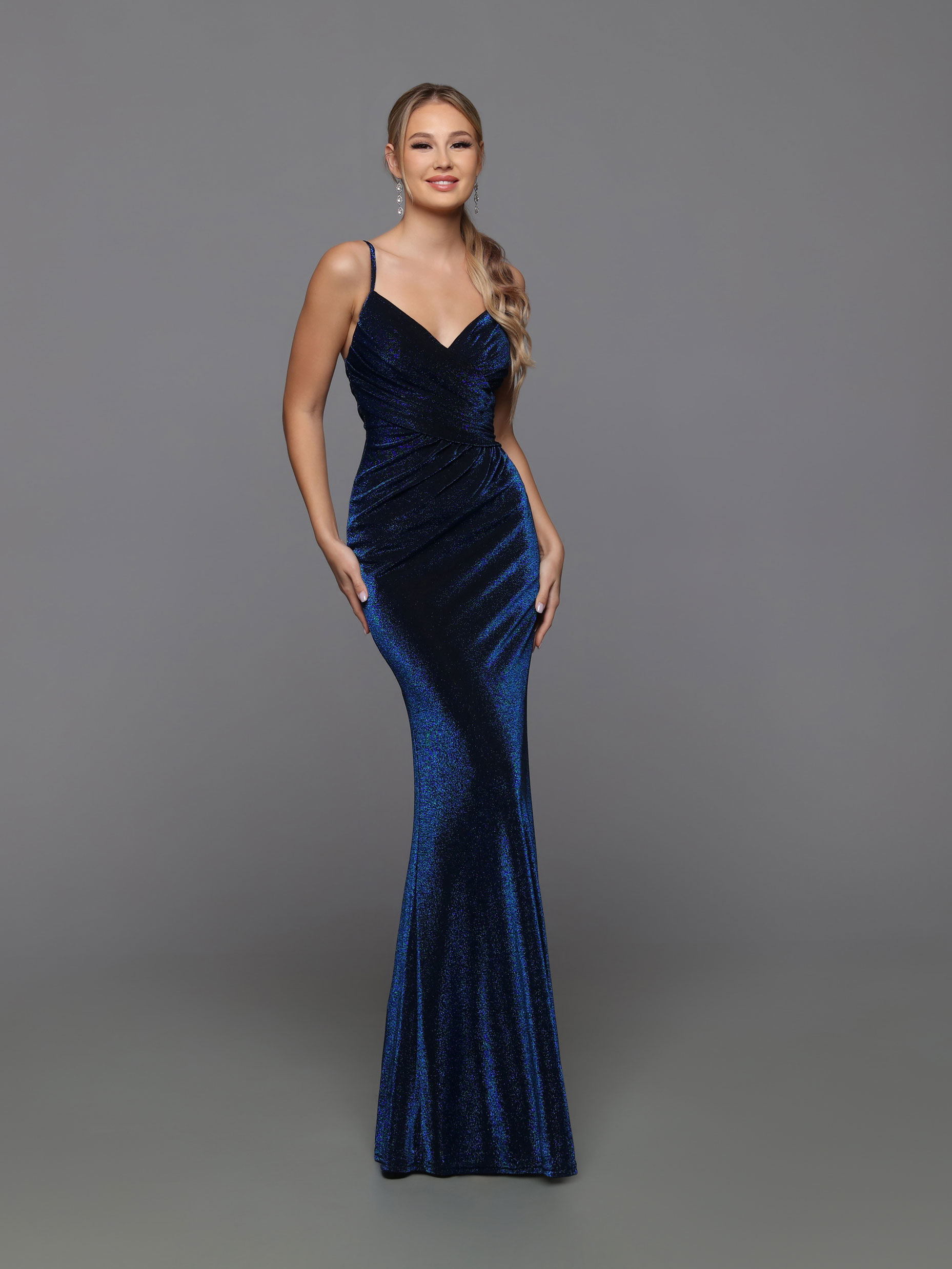 Fit & Flare V-Neck Shimmer Knit Open Back Bridesmaid Dress  #60551