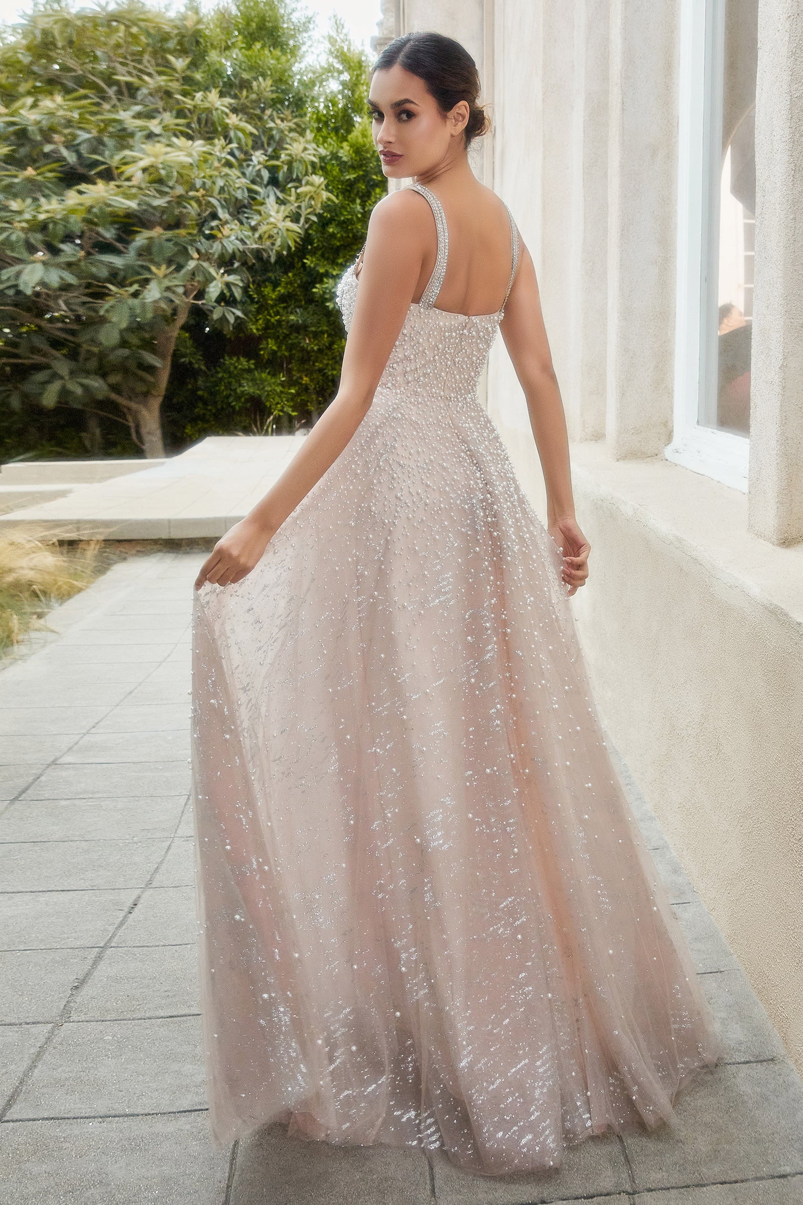 Stunning Pearleque Sweetheart Ball Gown With Crystal Strap #A1180