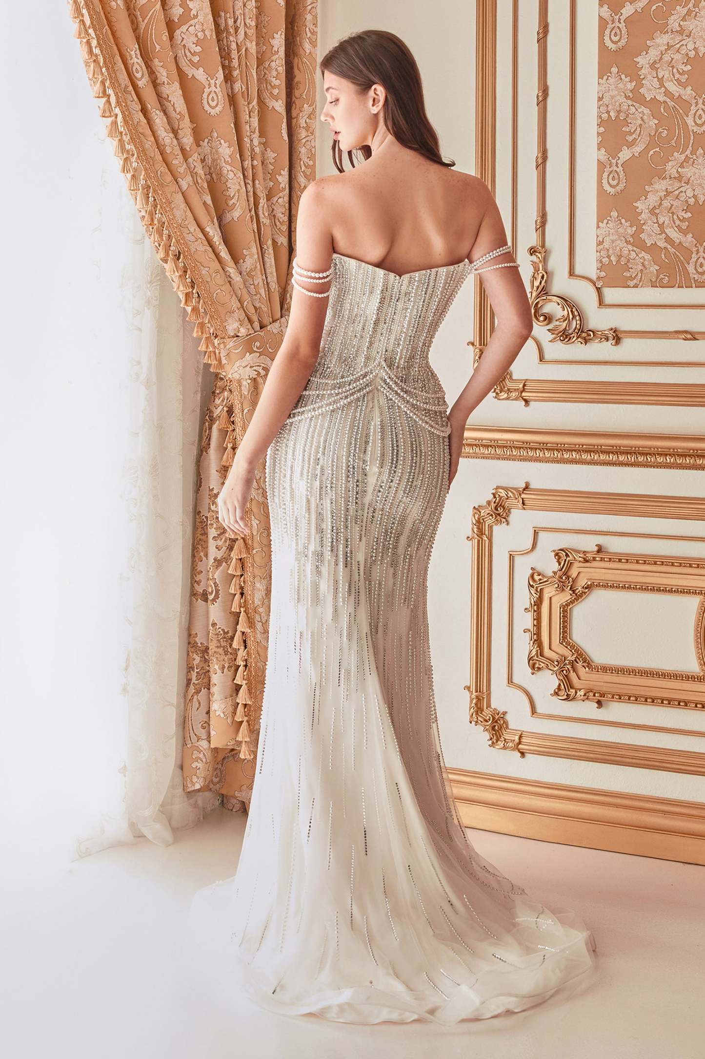 Stunning Strapless Pearl Corset Mermaid Gown #A1184
