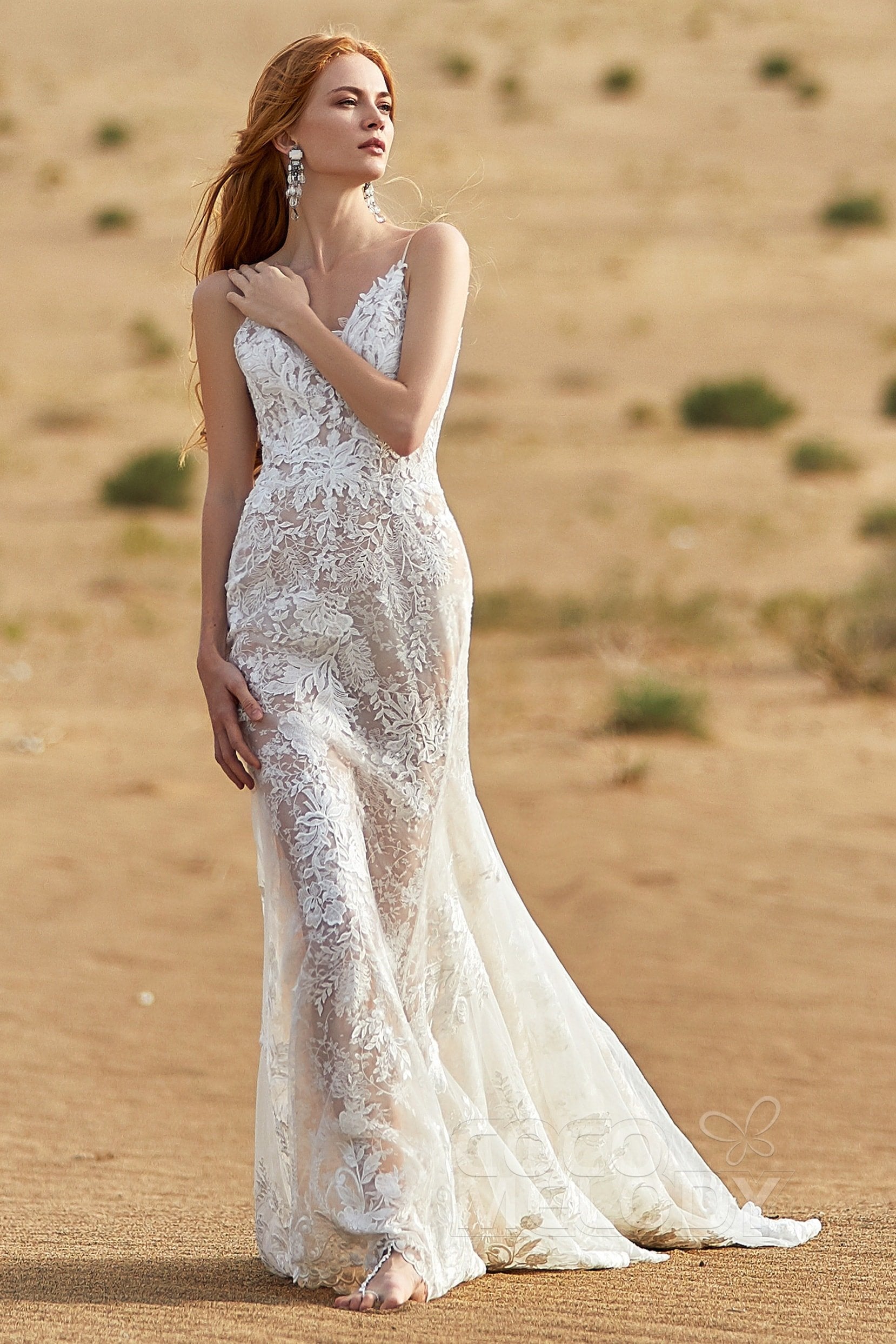 Trumpet-Mermaid Chapel Train Tulle Lace Wedding Dress