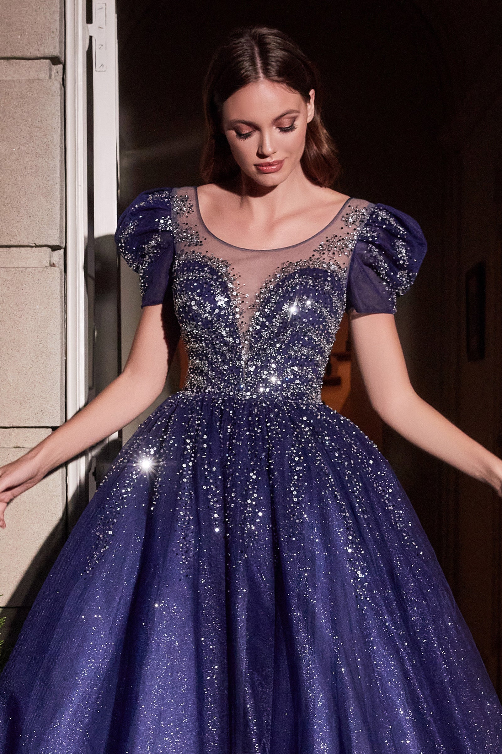 Deep Illusion Sweetheart Layered Sparkling Tulle Ball Gown #B702