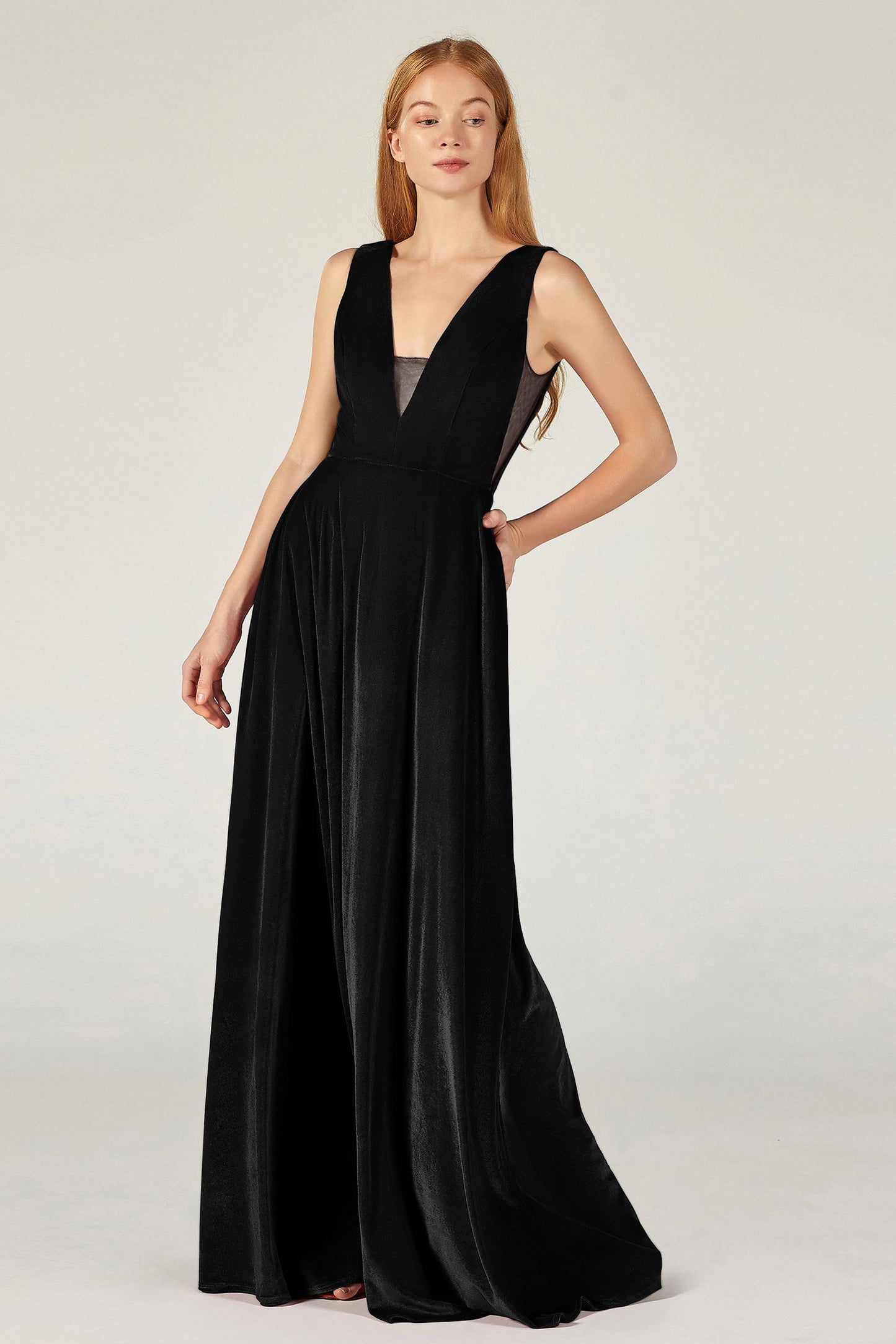 A-Line Floor Length Velvet Bridesmaid Dress CB0364
