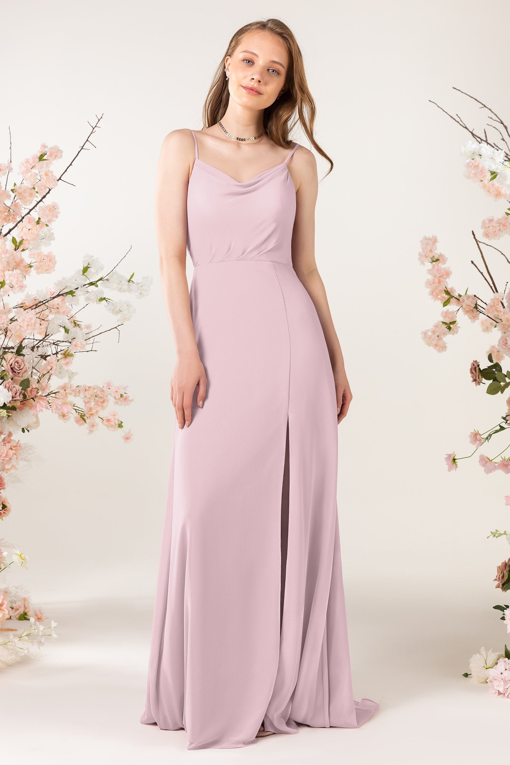 Sheath Sweep-Brush Train Chiffon Bridesmaid Dress CB0457