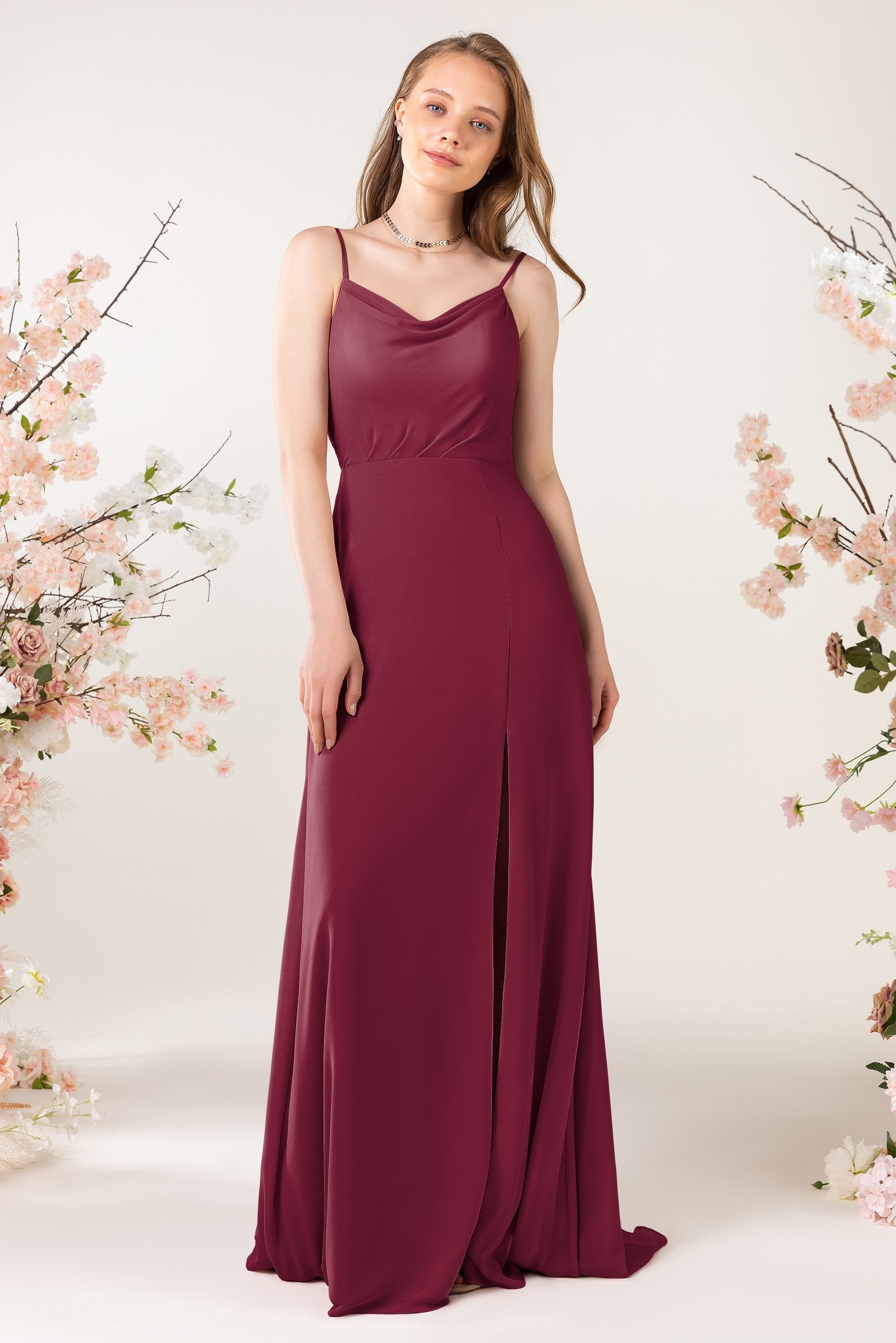 Sheath Sweep-Brush Train Chiffon Bridesmaid Dress CB0457