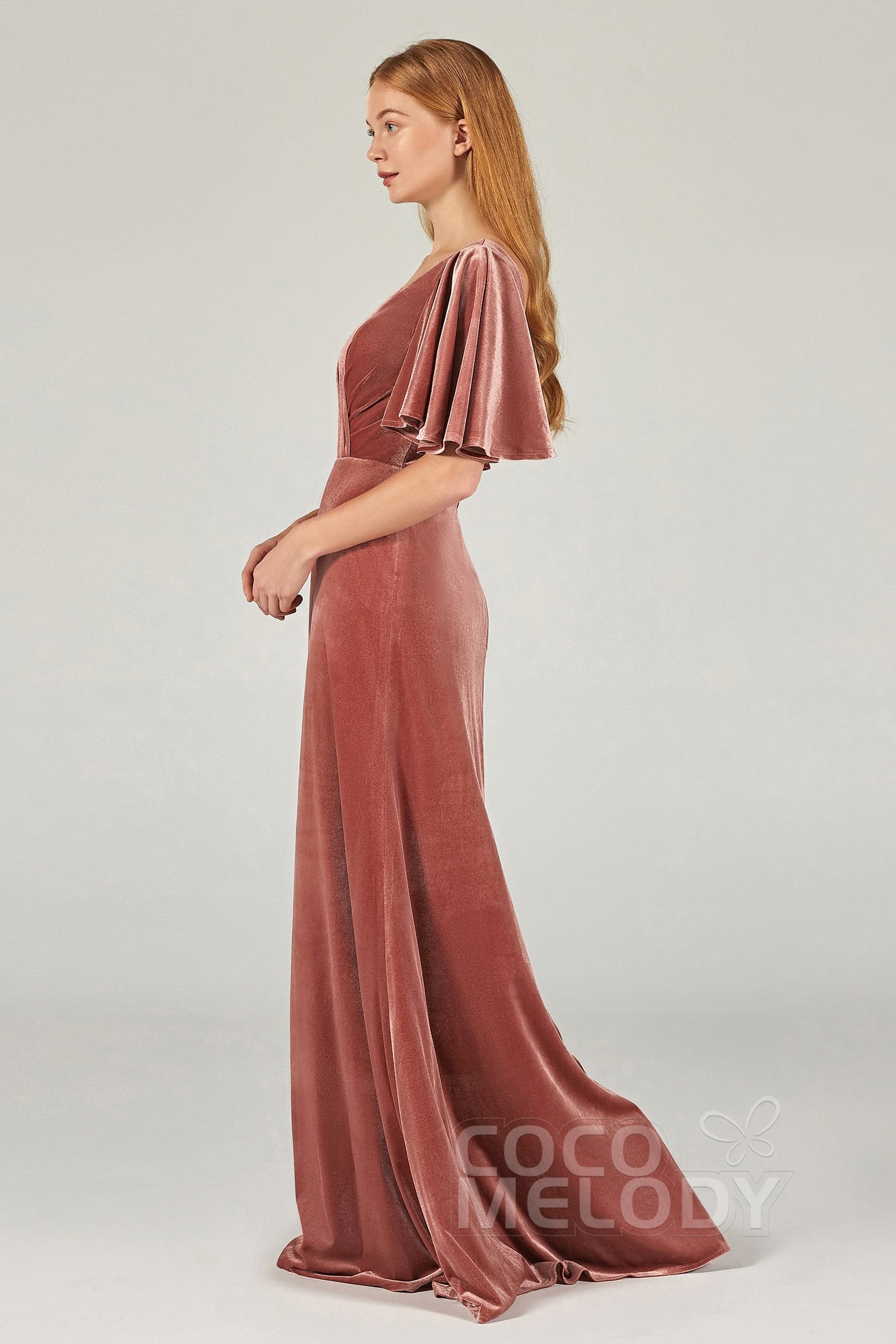 A-Line Floor Length Velvet Bridesmaid Dress Formal Dresses CB0367