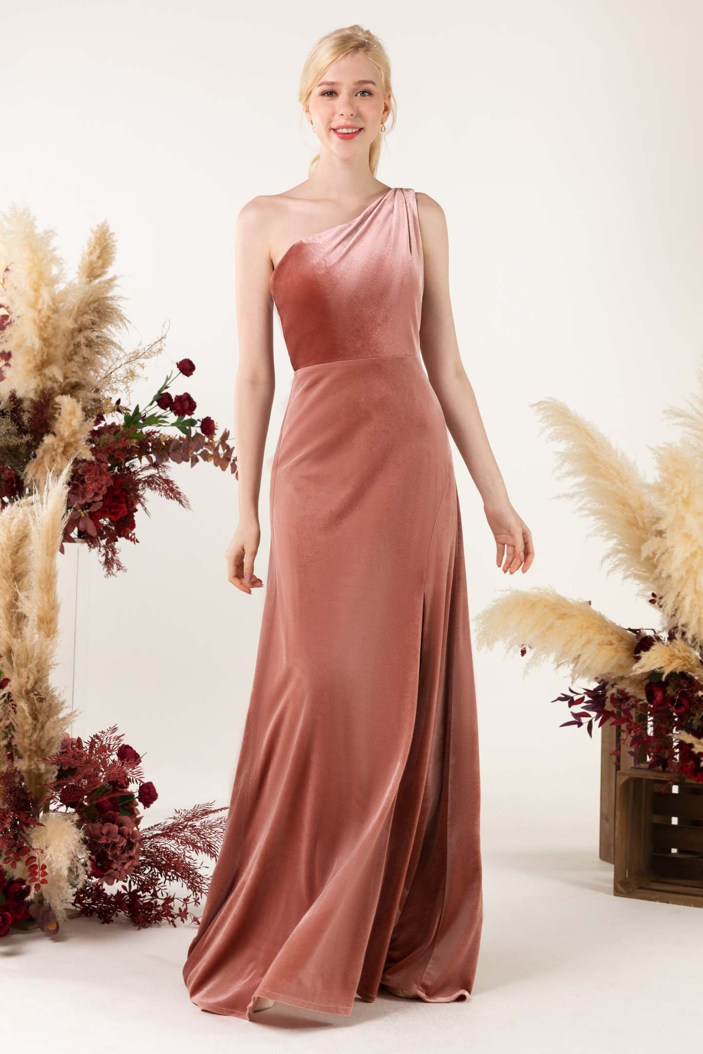 Sheath Sweep-Brush Train Velvet Bridesmaid Dress Formal Dresses CB0537