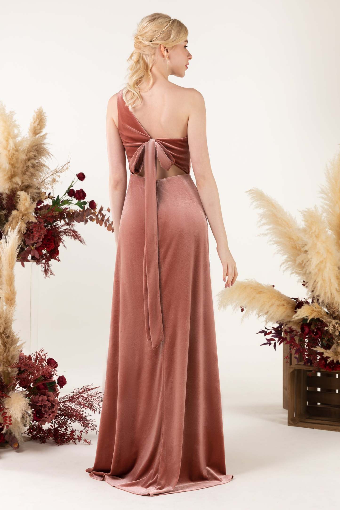 Sheath Sweep-Brush Train Velvet Bridesmaid Dress Formal Dresses CB0537