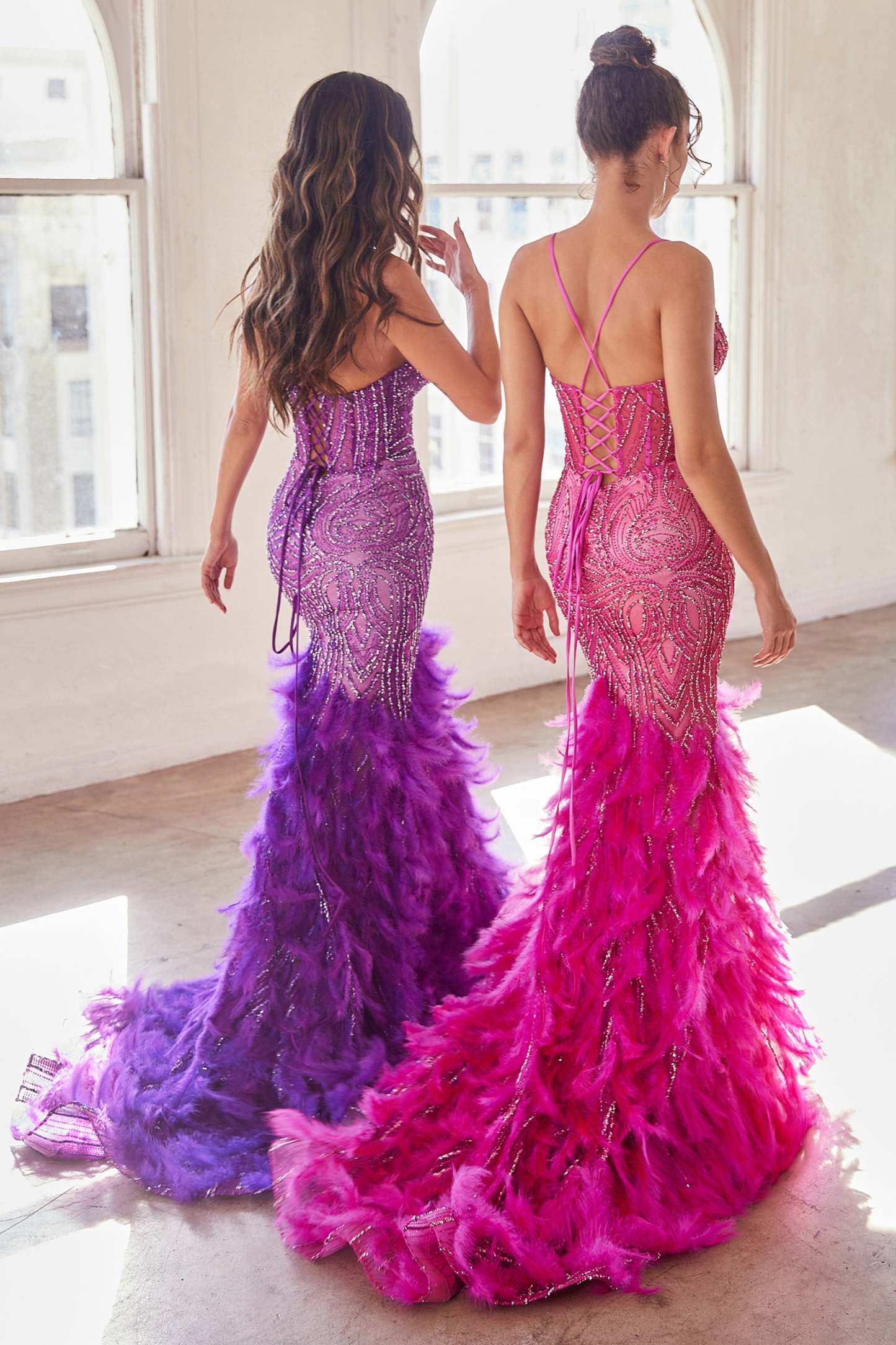 Sexy Straps V-neck Feather Mermaid Gown #CC2308