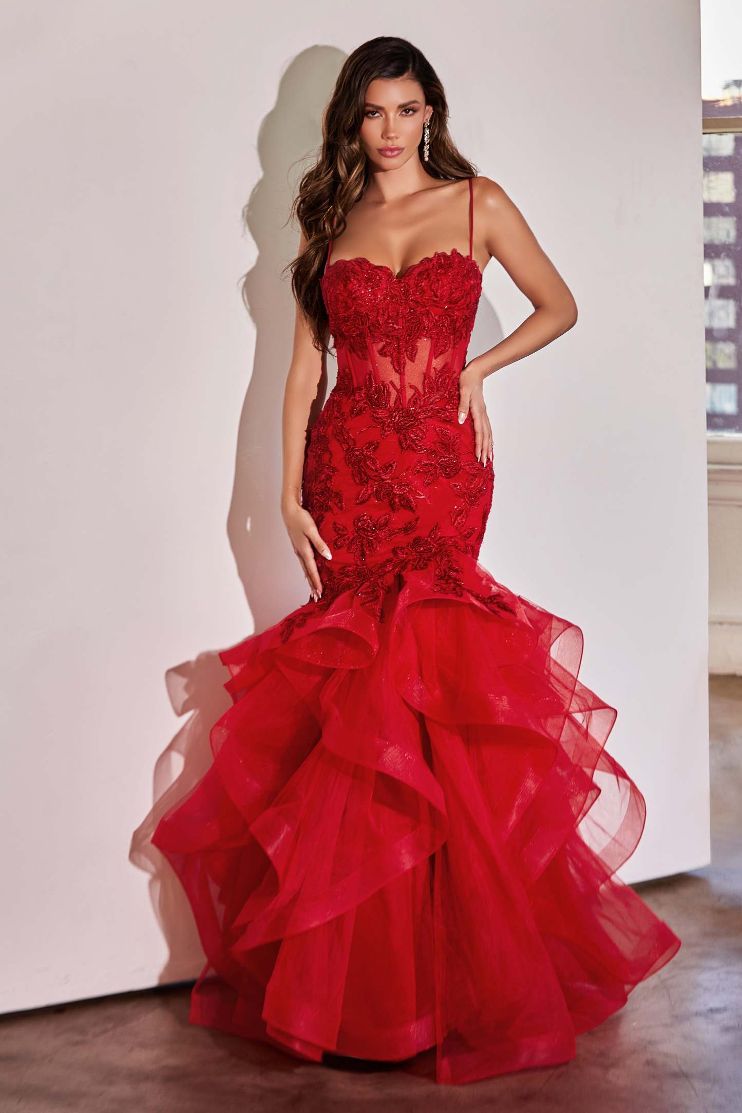 Classic Black Sequin Ruffle Mermaid Gown #CC8915