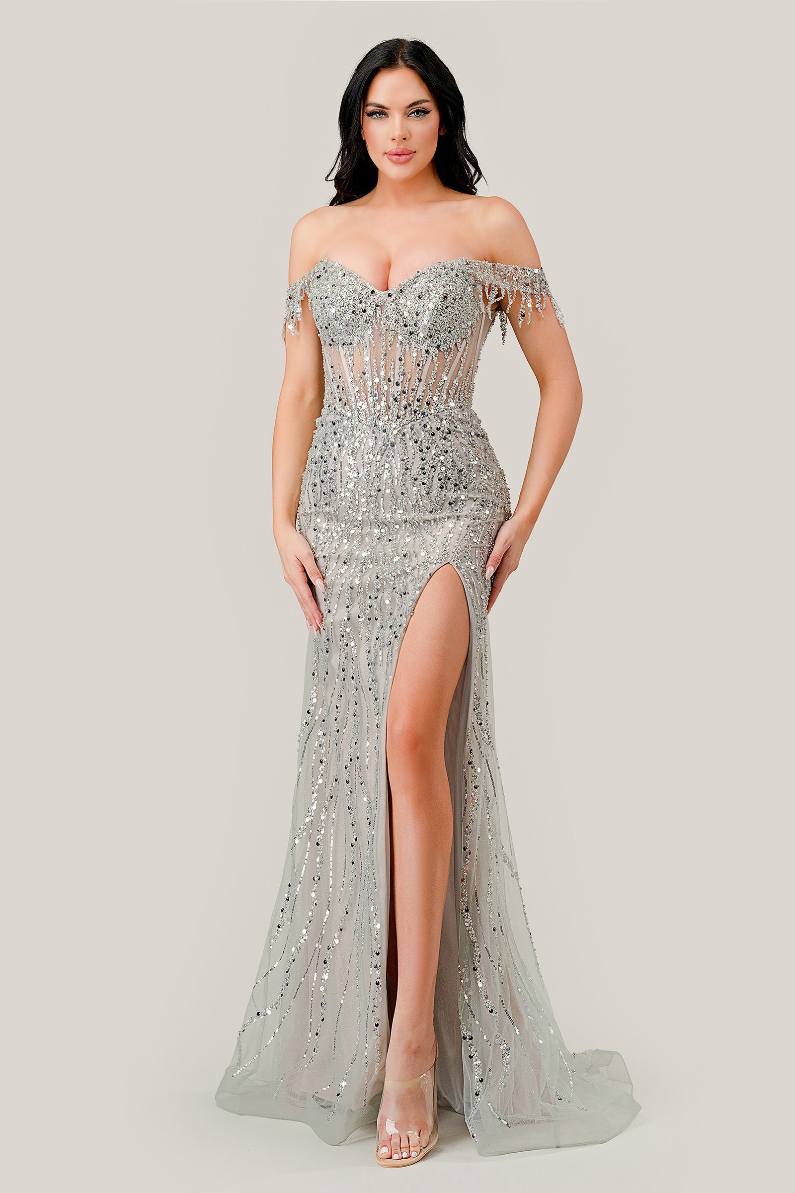 Off The Shoulder Sequin Straps Gown #CD0203