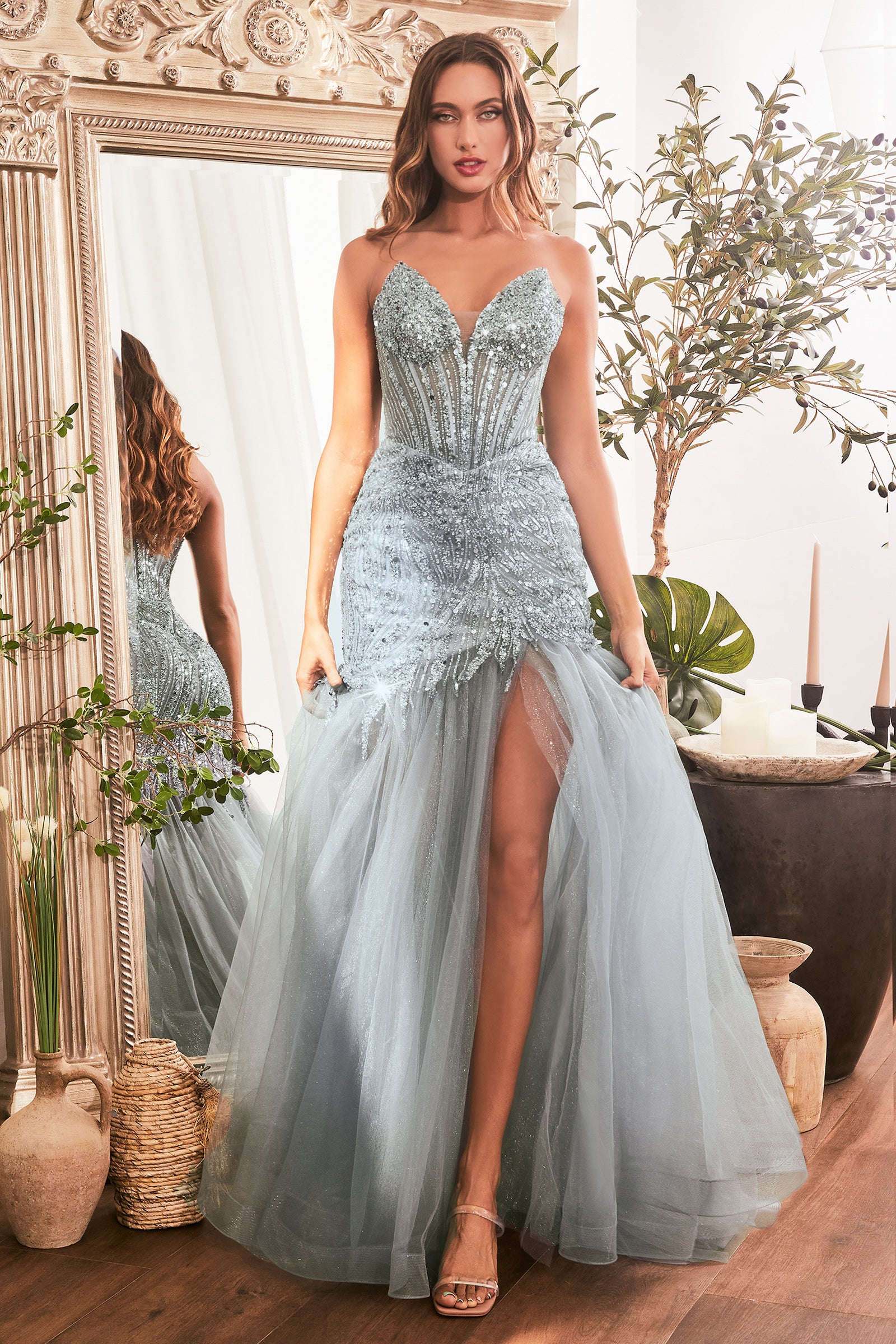 Stunning Strapless Sequin Beaded Mermaid Dress #CD0214
