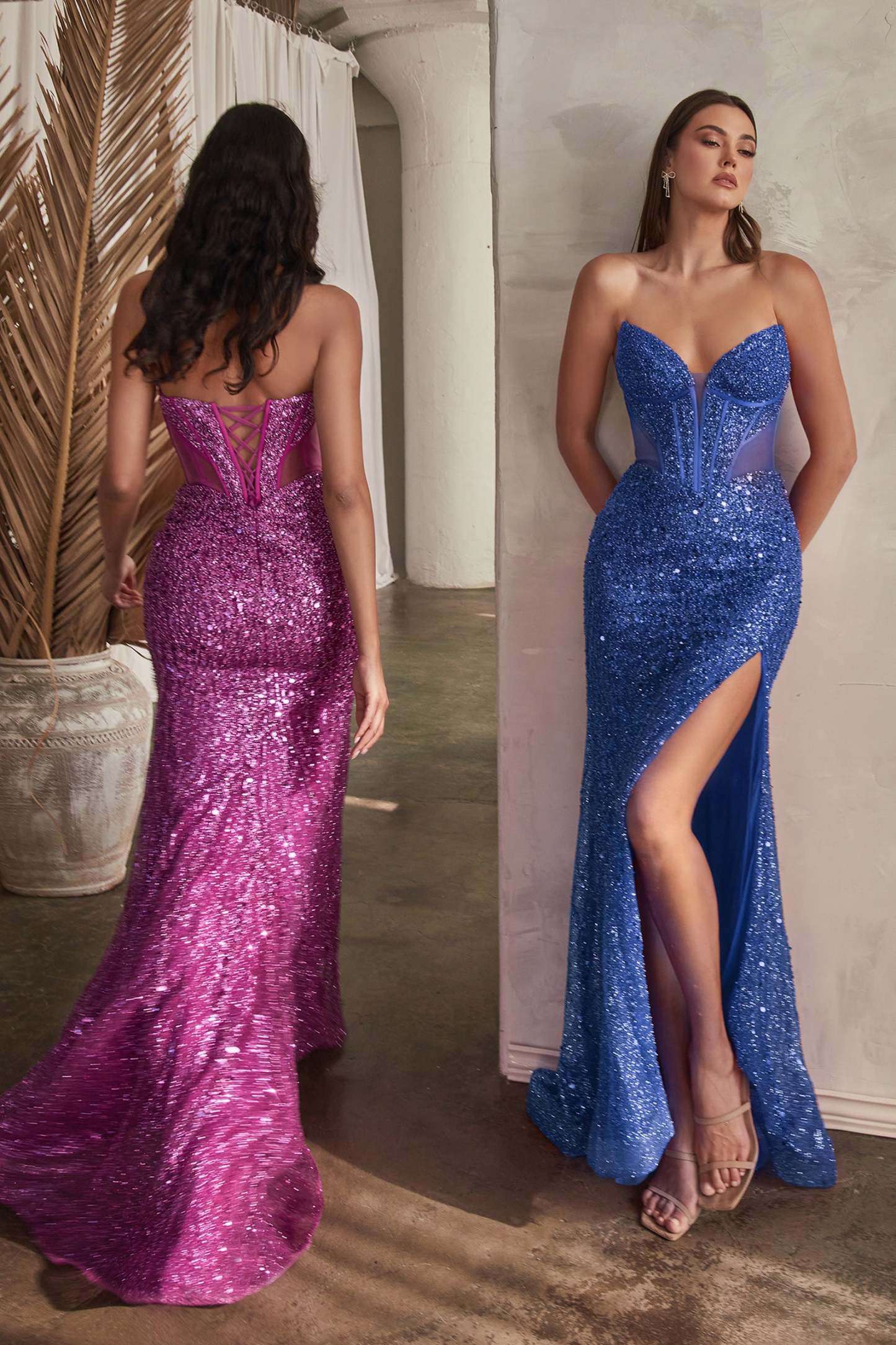 Deep Plunging Neckline Strapless Fully Beaded Gown #CD0227