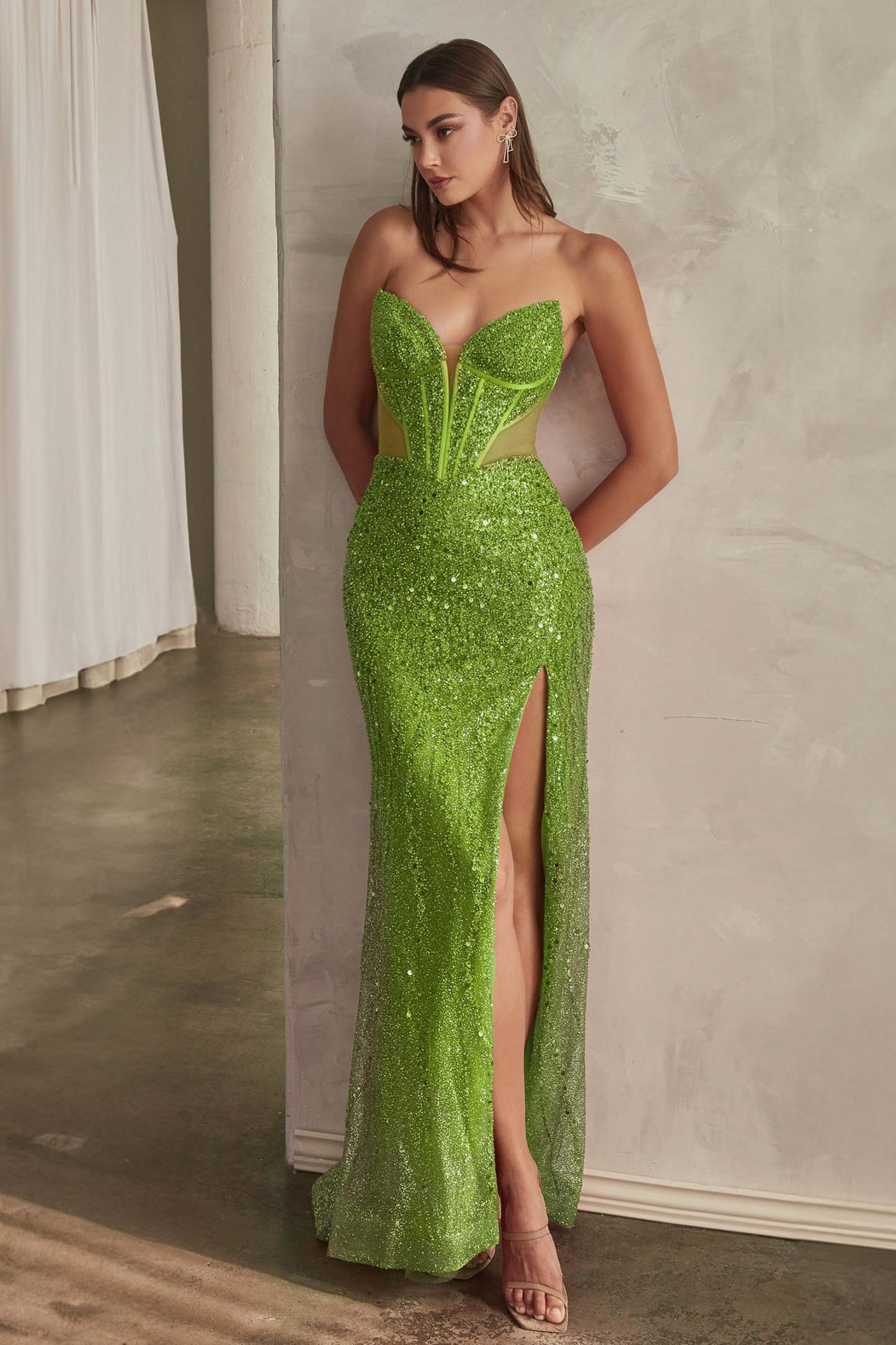 Deep Plunging Neckline Strapless Fully Beaded Gown #CD0227