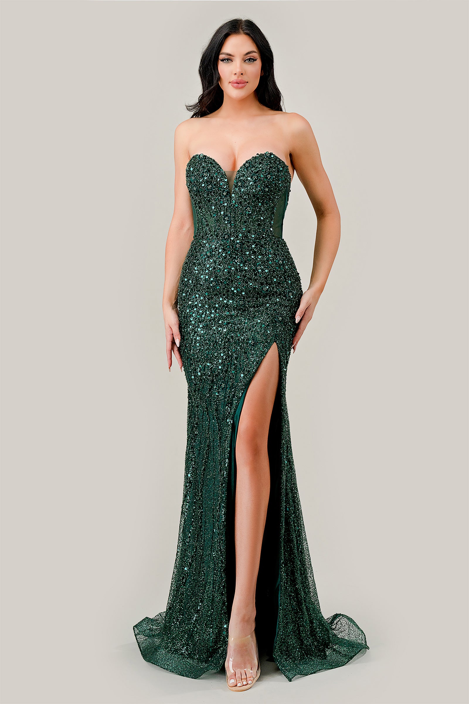 Emerald Strapless Sweetheart Neckline Fitted Gown #CD0233