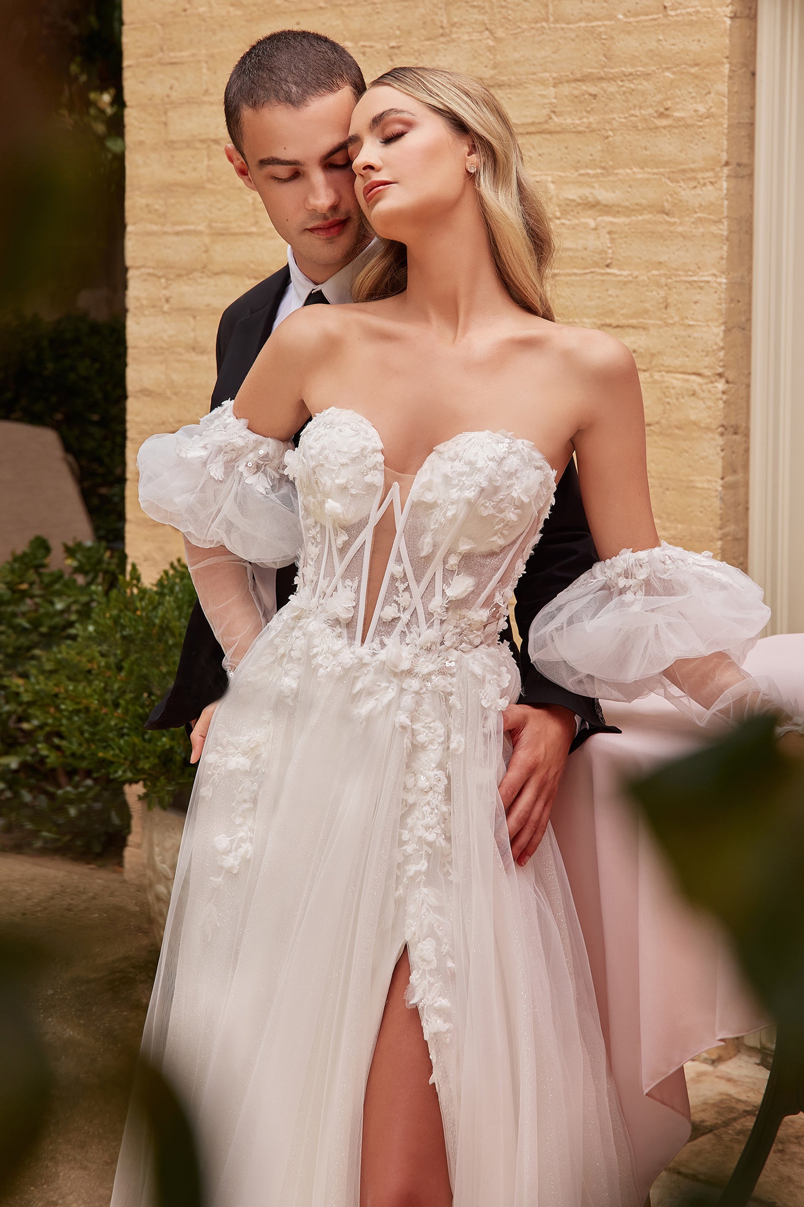 Romantic A-line Strapless Wedding Dress With Removable Sleeves #CD855W