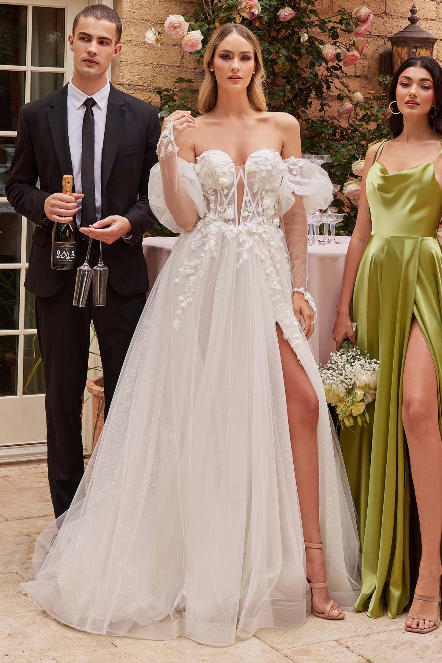 Romantic A-line Strapless Wedding Dress With Removable Sleeves #CD855W