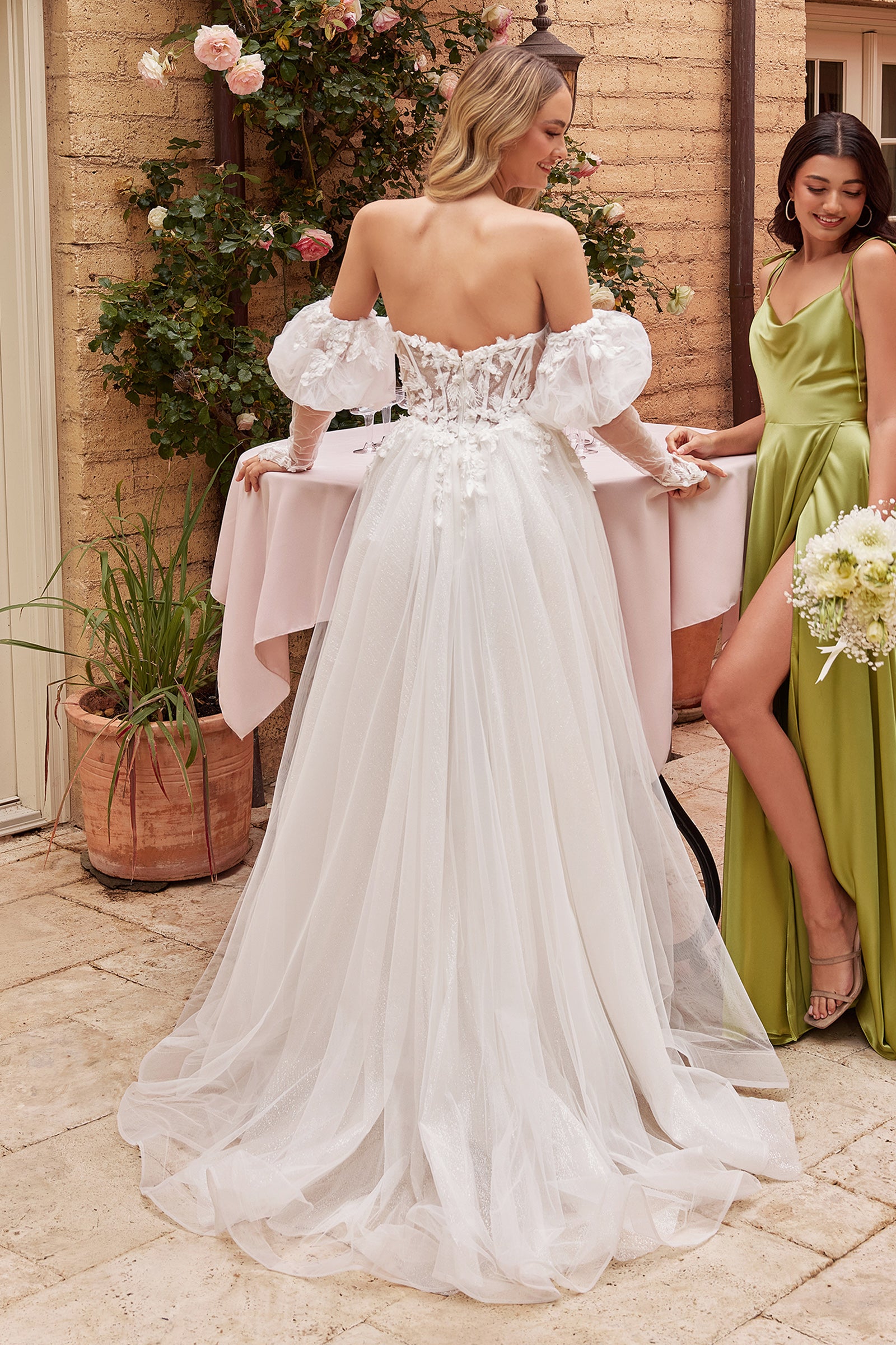 Romantic A-line Strapless Wedding Dress With Removable Sleeves #CD855W