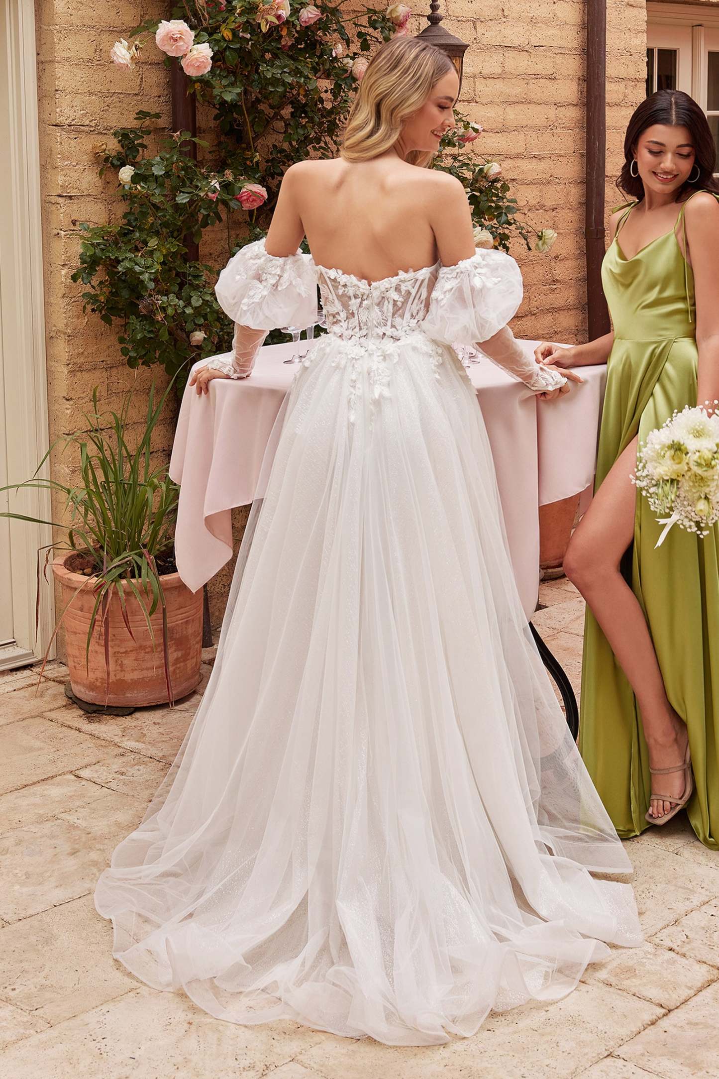 Romantic A-line Strapless Wedding Dress With Removable Sleeves #CD855W