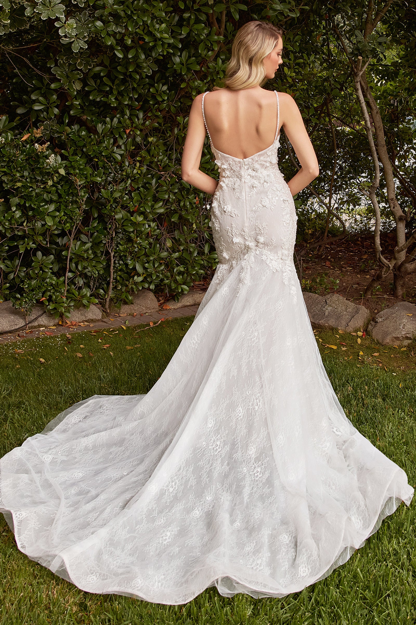 Stunning Deep Plunging Layered Lace Mermaid Wedding Dress #CD856W
