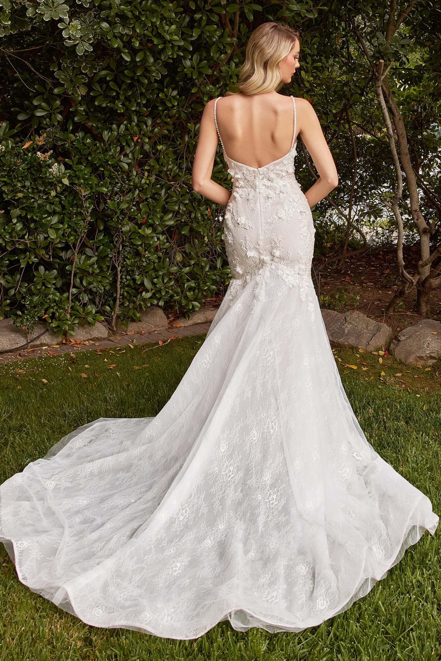 Stunning Deep Plunging Layered Lace Mermaid Wedding Dress #CD856W