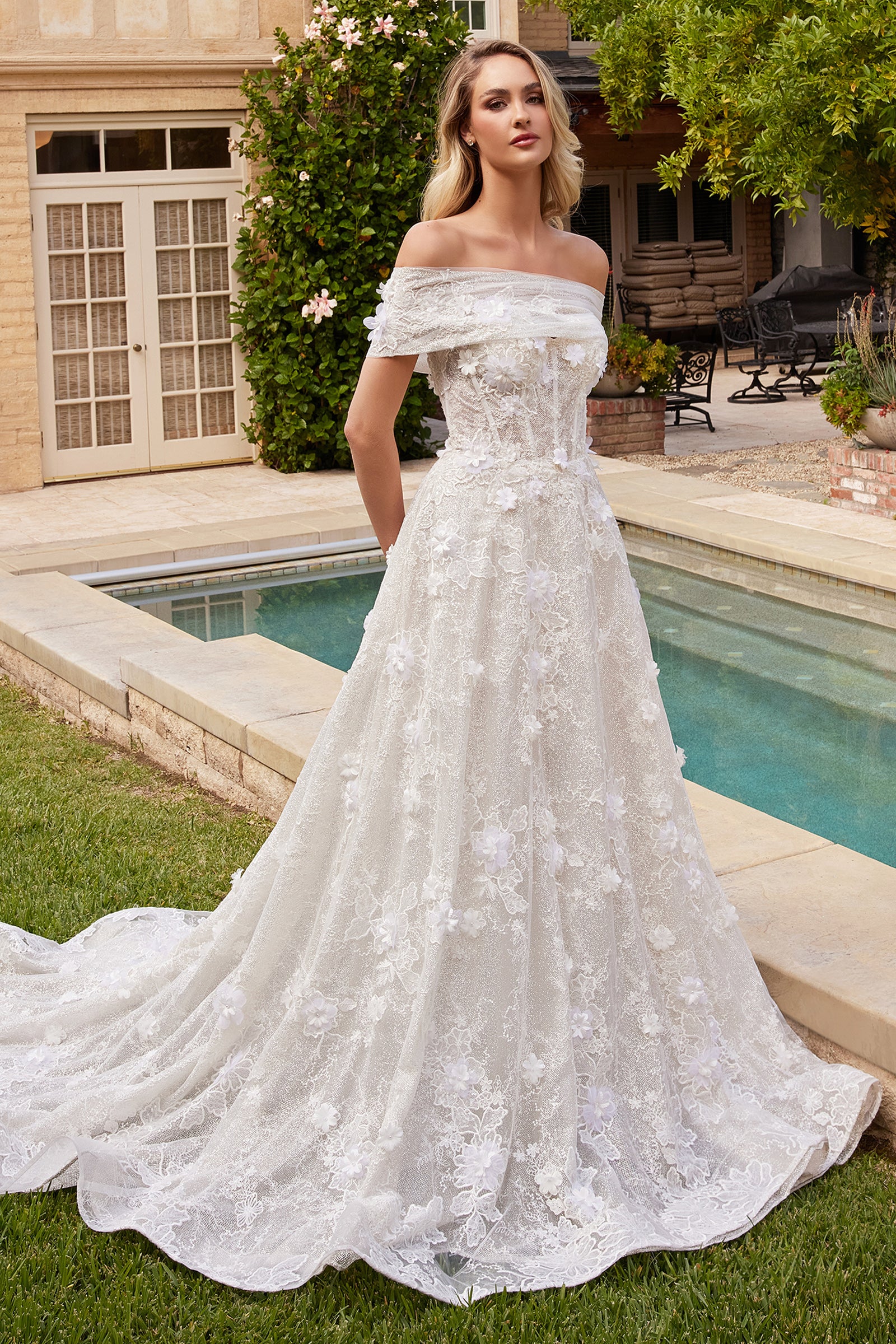 A-Line Strapless Sweetheart Floral Applique Wedding Dress #CD860W