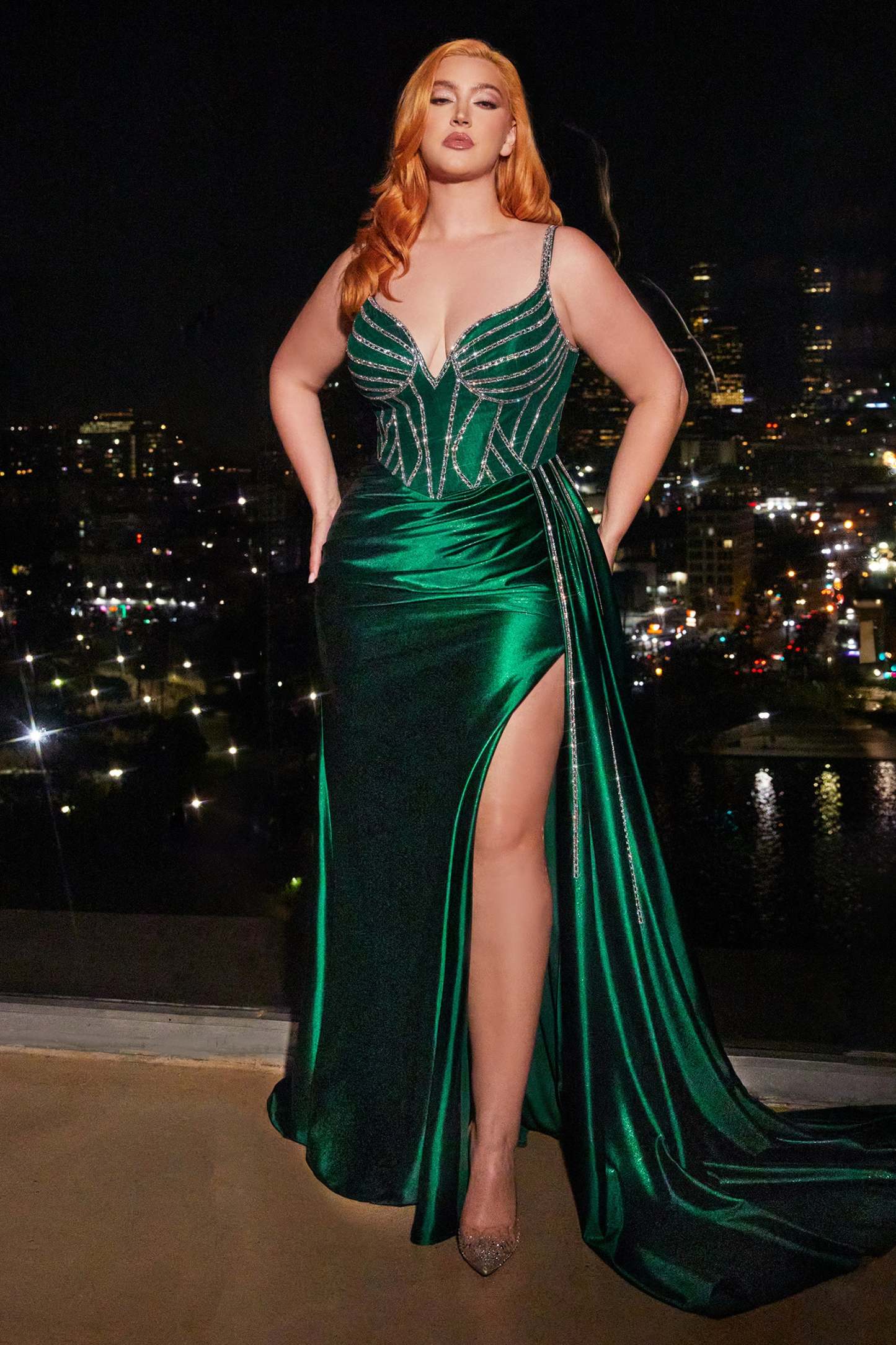 Sexy Thin Straps Satin Beaded Gown #CDS440C