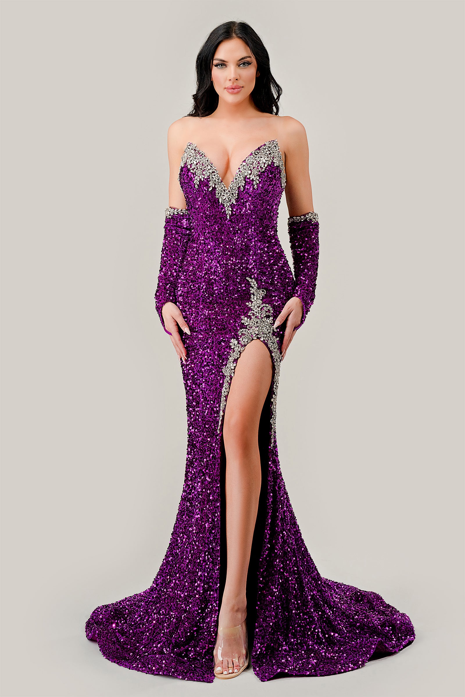 Fitted Fully Sequin Strapless Neckline Gown #CP639