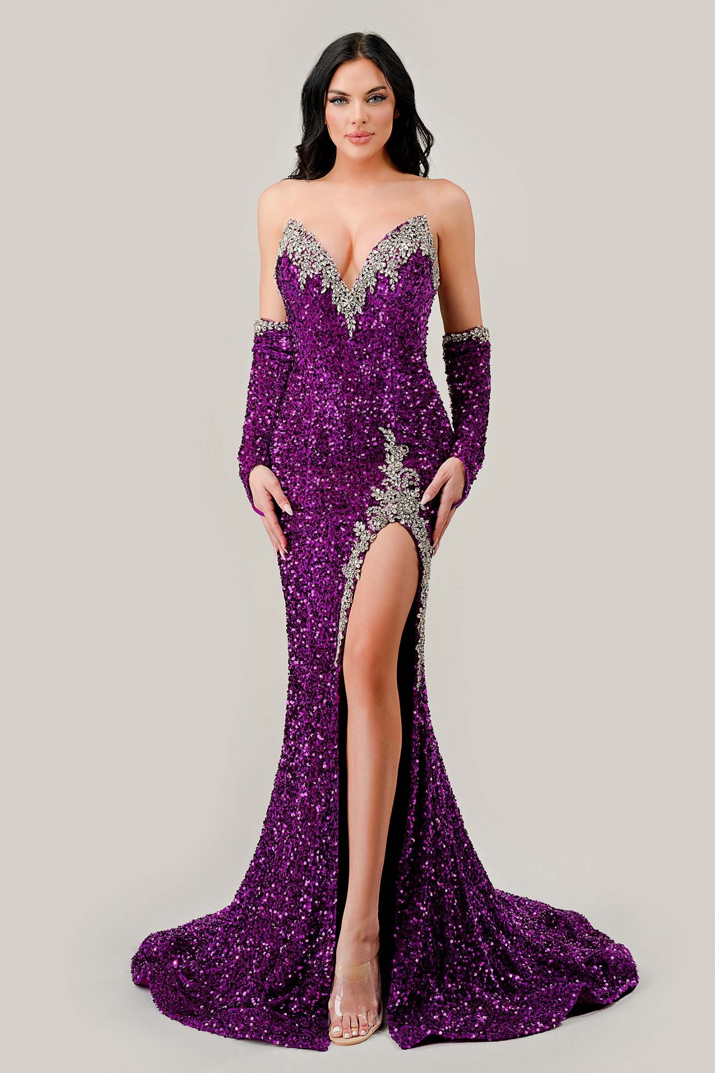 Fitted Fully Sequin Strapless Neckline Gown #CP639