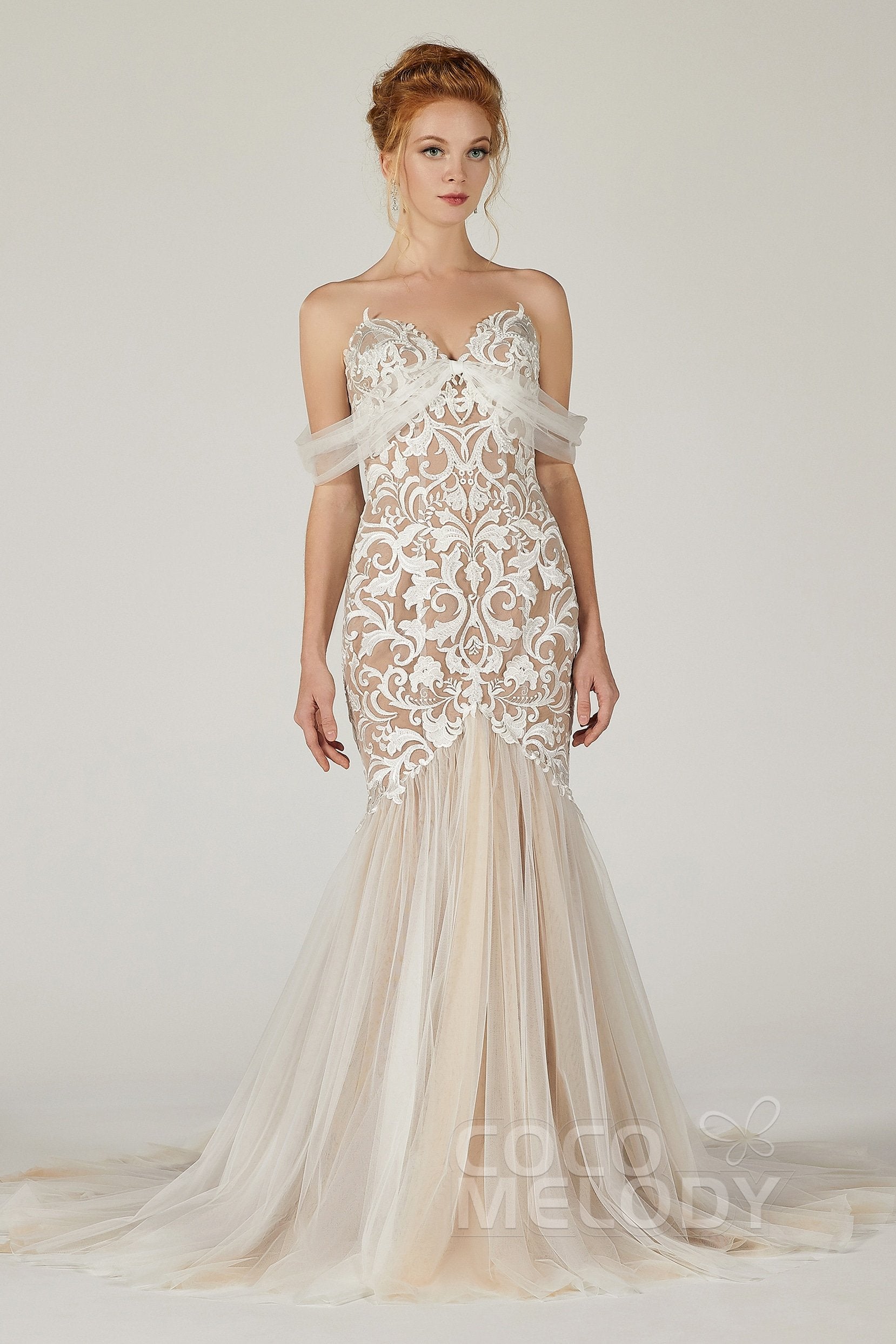 Trumpet Court Train Tulle Elastic Satin Wedding Dress