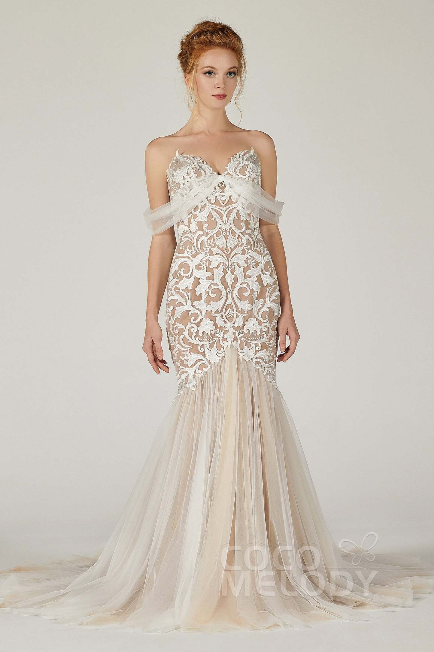 Trumpet Court Train Tulle Elastic Satin Wedding Dress