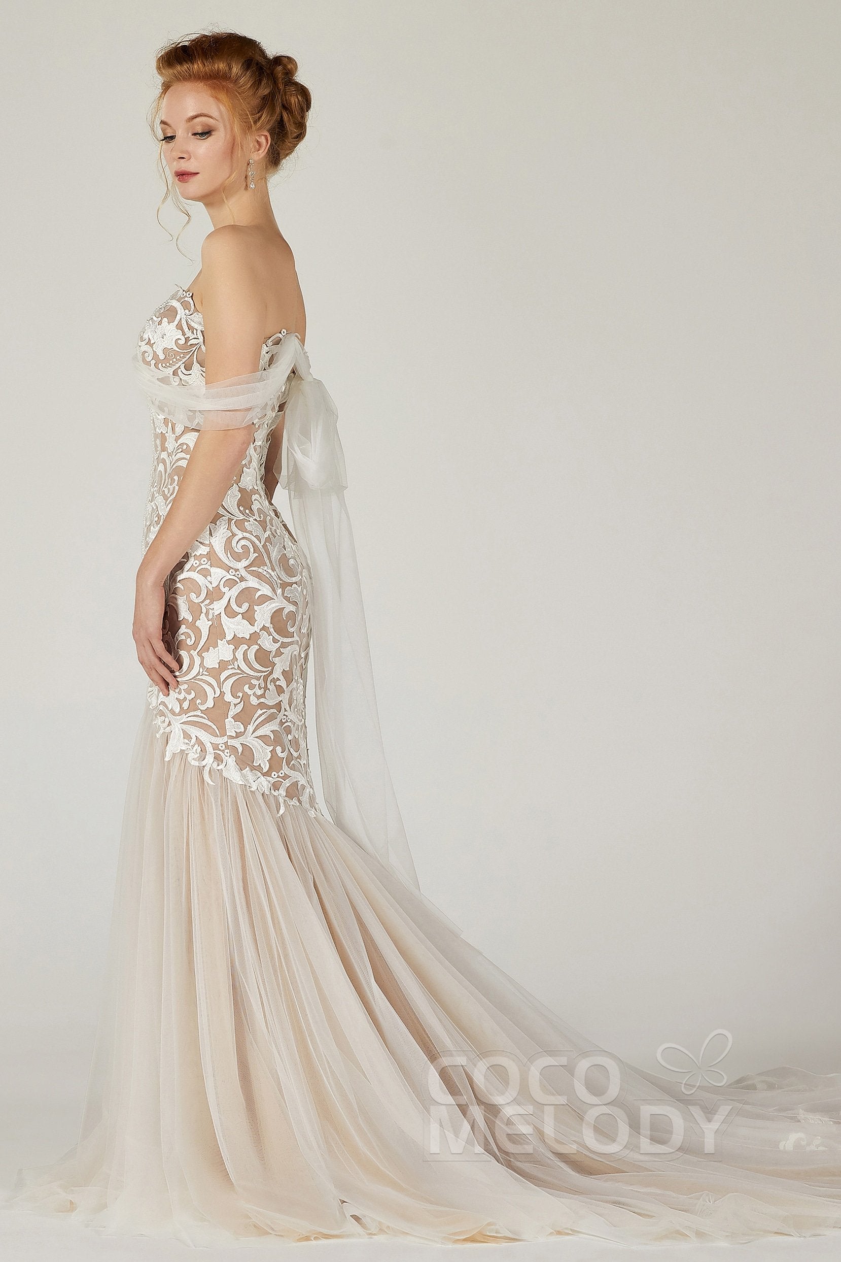 Trumpet Court Train Tulle Elastic Satin Wedding Dress