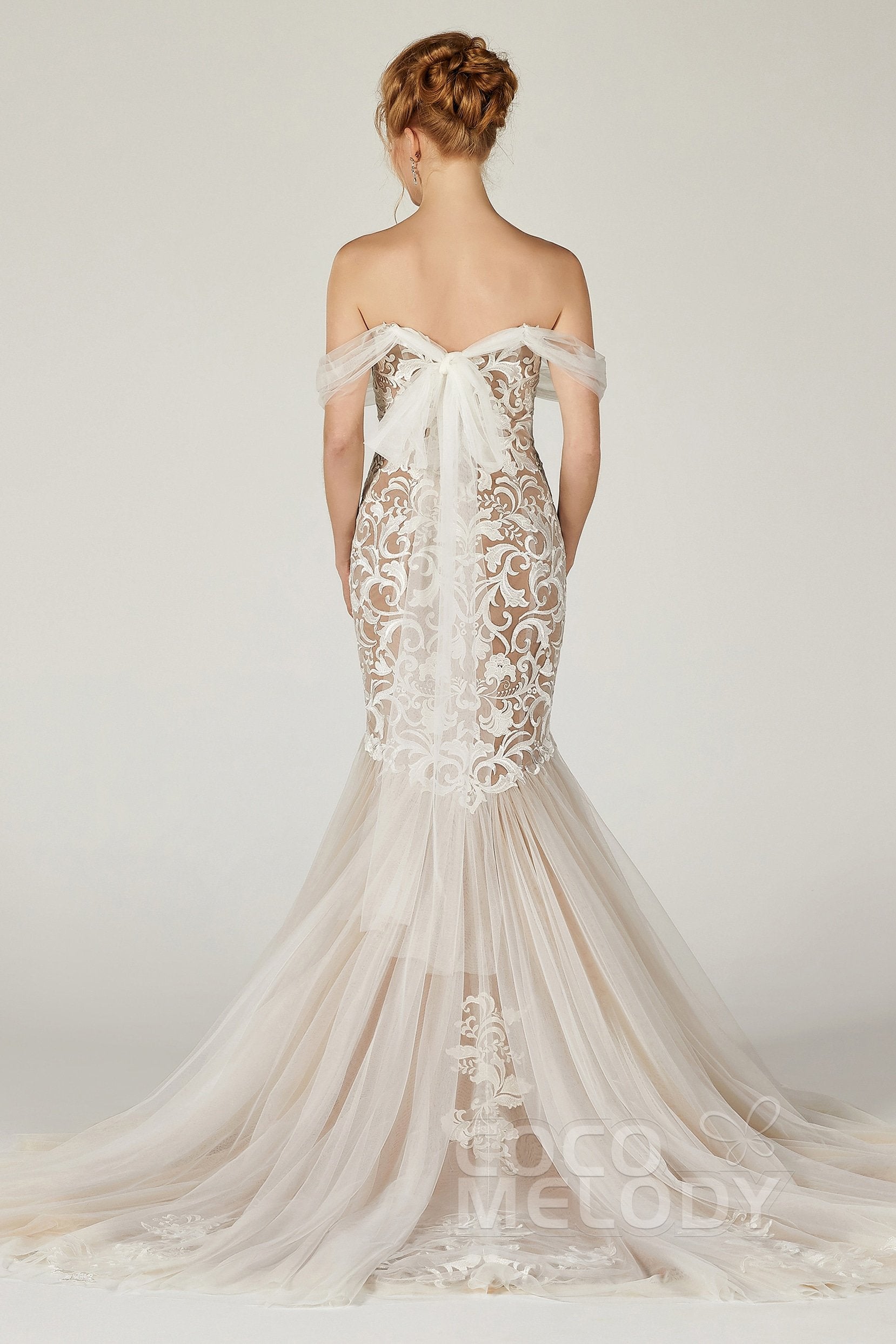 Trumpet Court Train Tulle Elastic Satin Wedding Dress