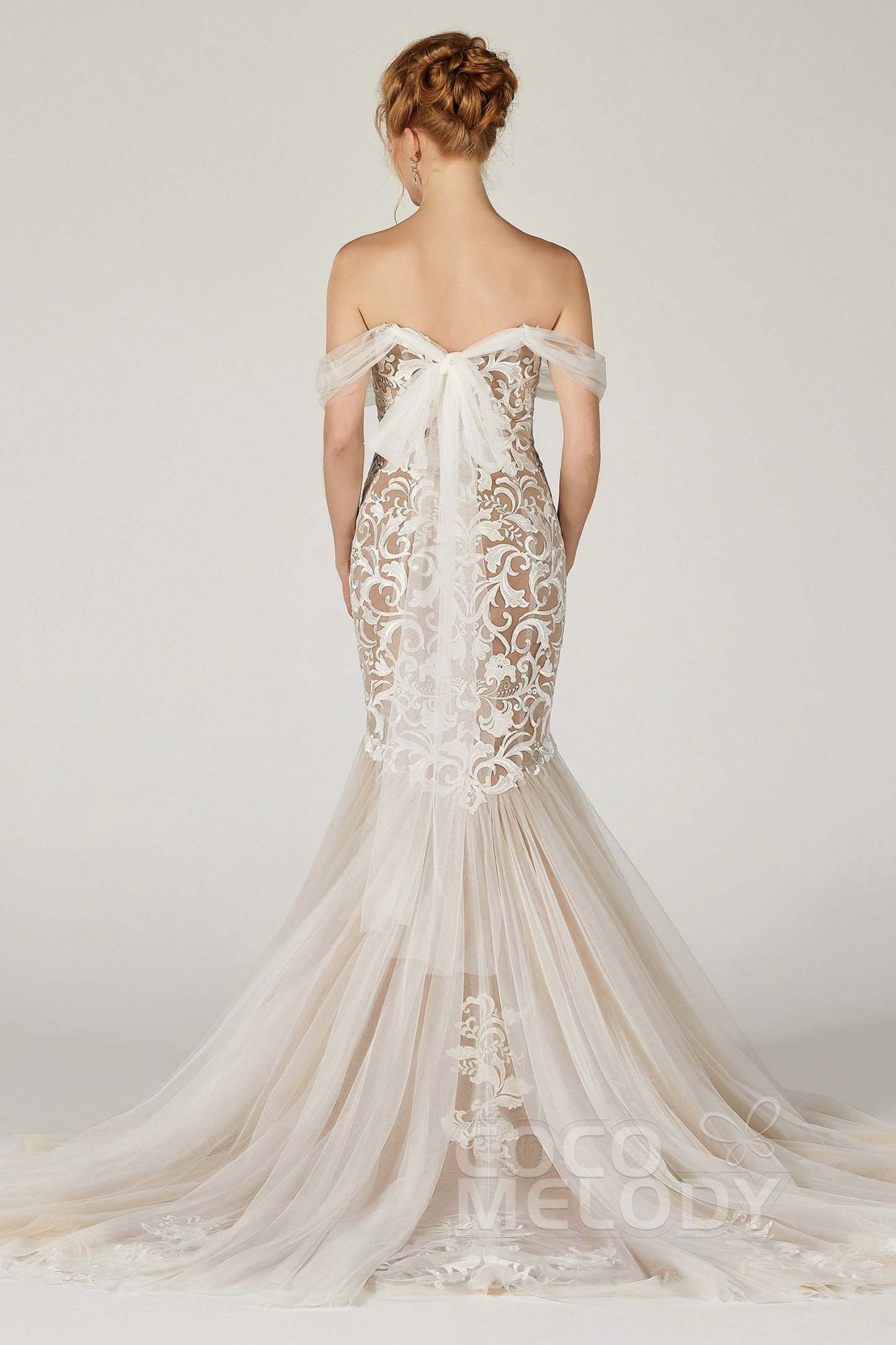 Trumpet Court Train Tulle Elastic Satin Wedding Dress