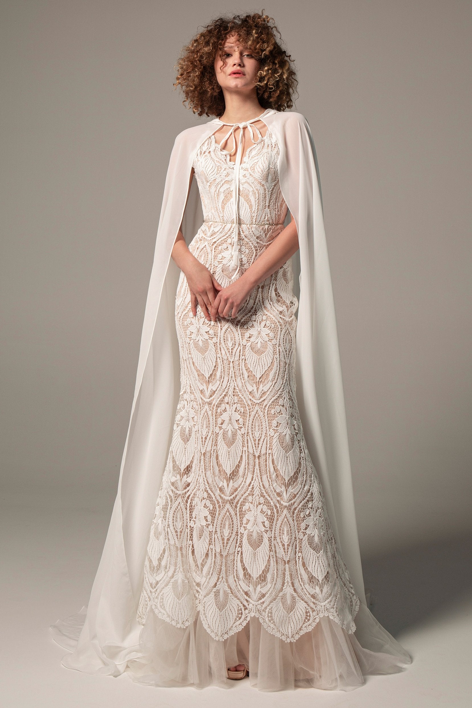 Trumpet Sweep-Brush Train Chiffon Lace Wedding Dress