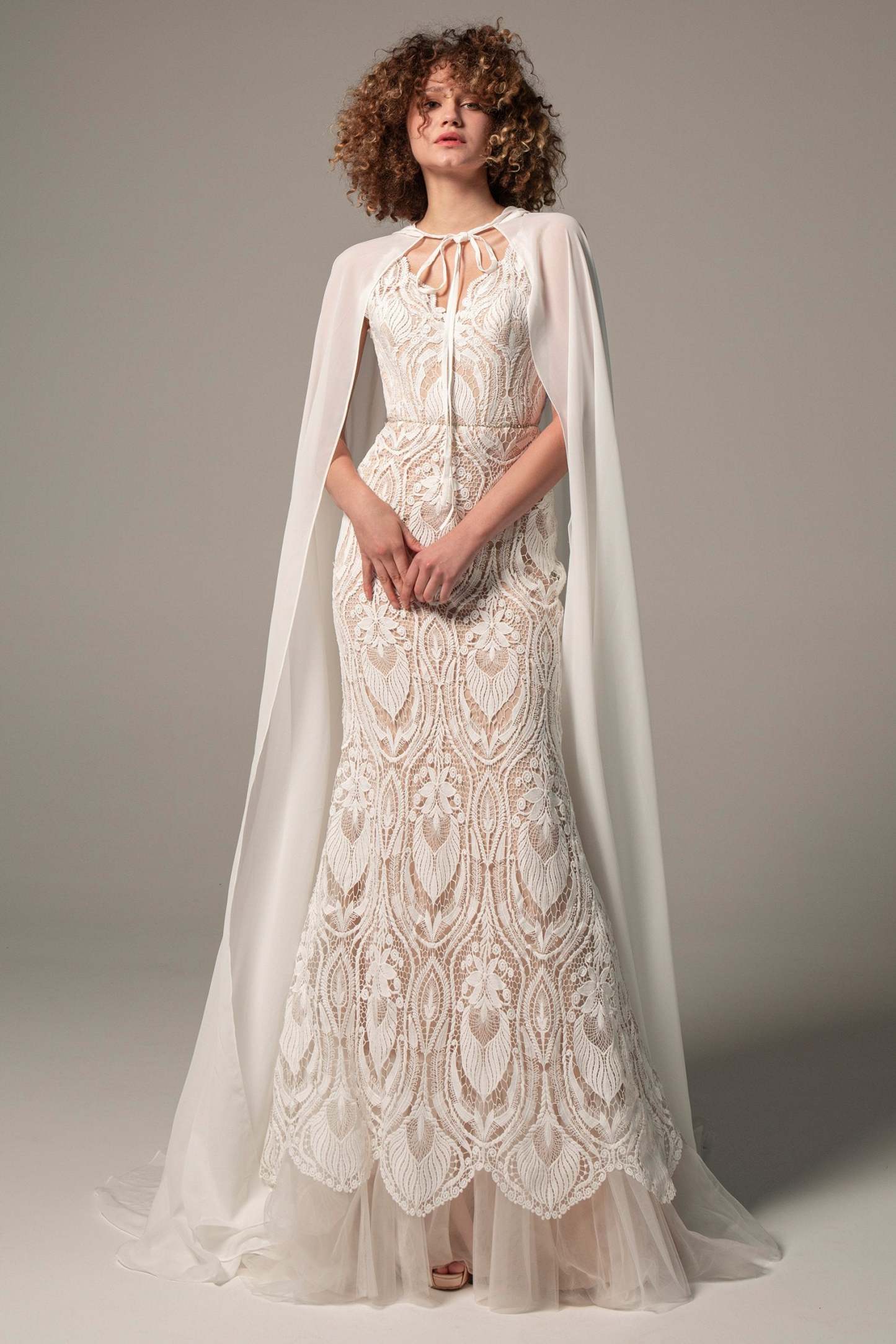 Trumpet Sweep-Brush Train Chiffon Lace Wedding Dress