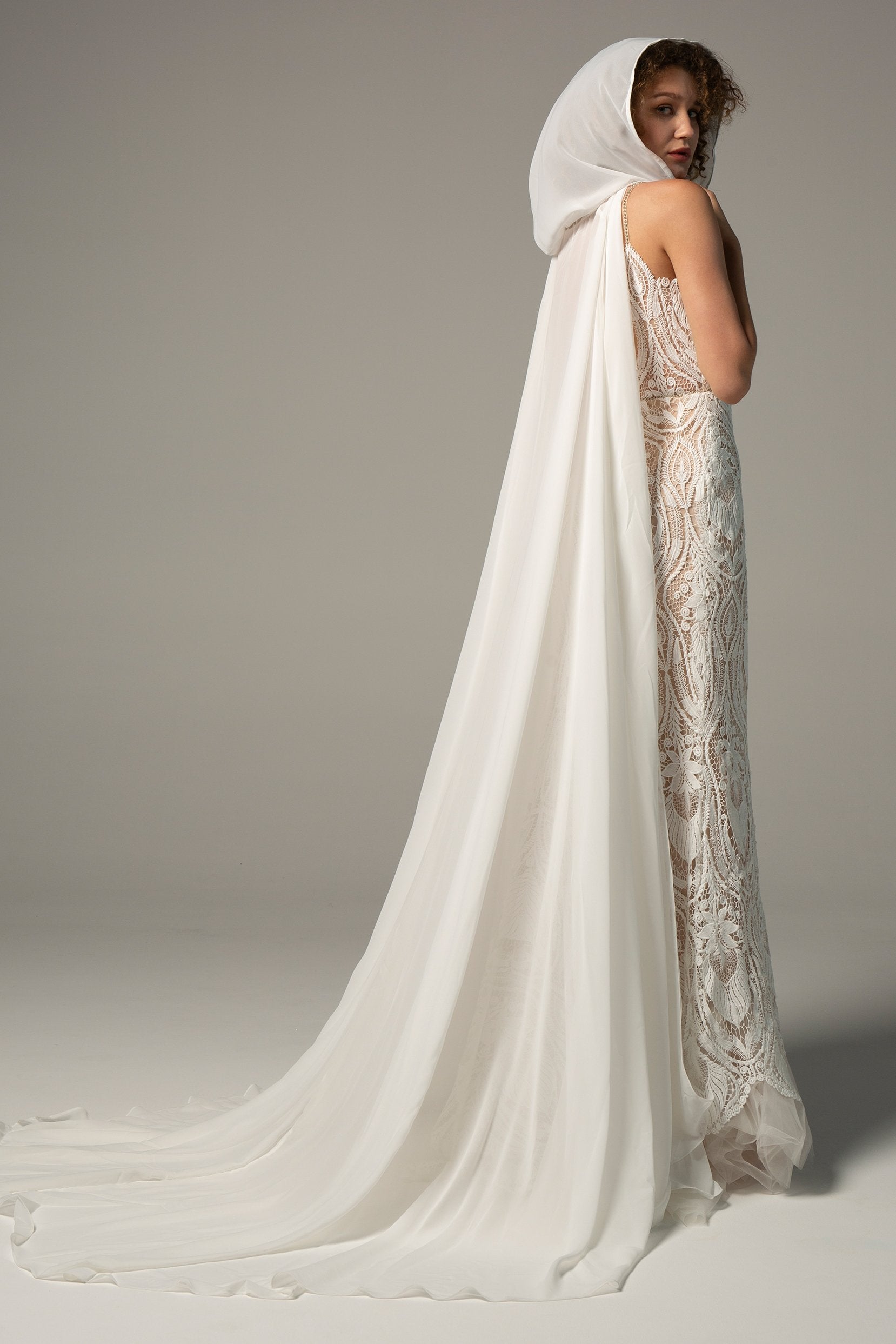 Trumpet Sweep-Brush Train Chiffon Lace Wedding Dress