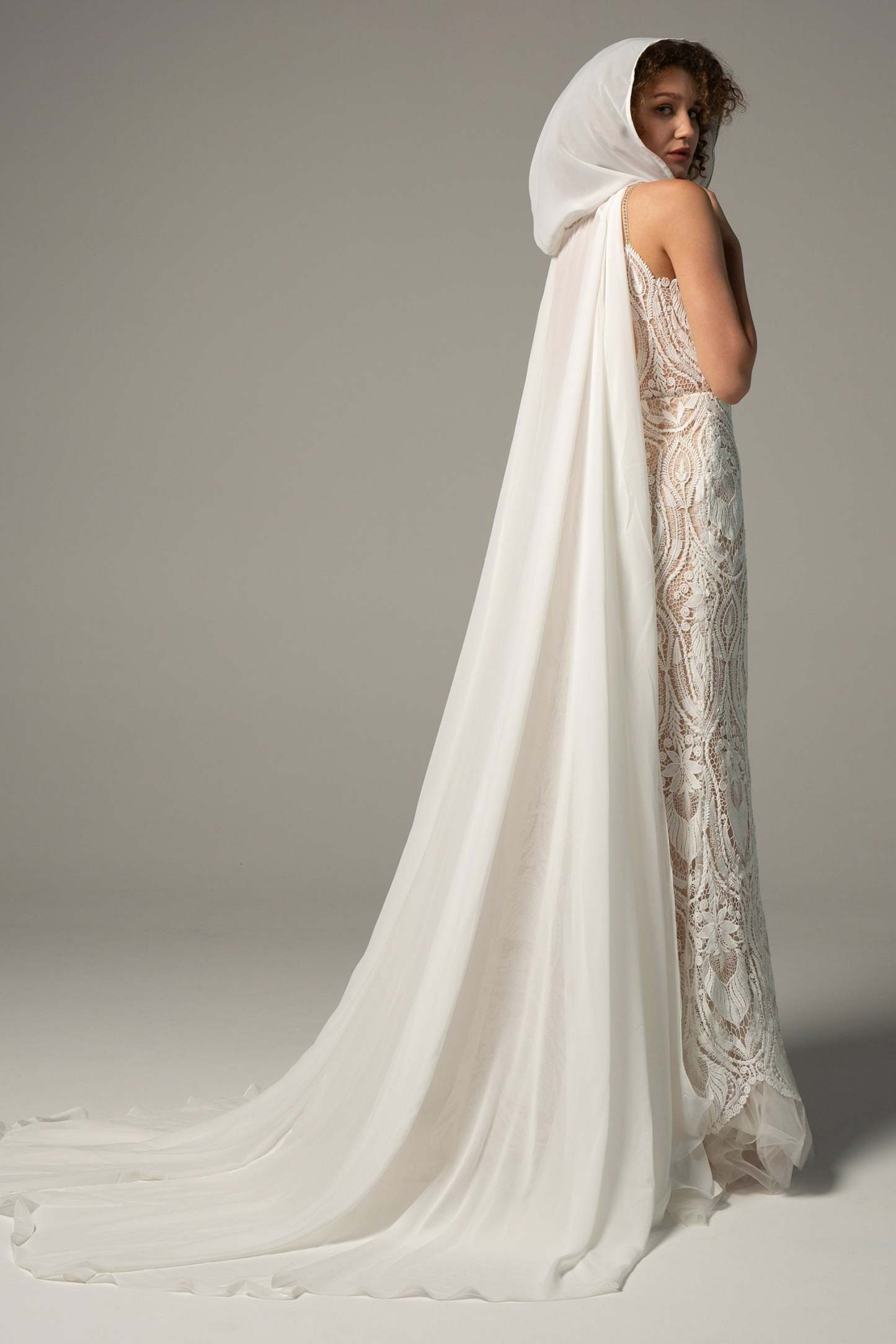 Trumpet Sweep-Brush Train Chiffon Lace Wedding Dress