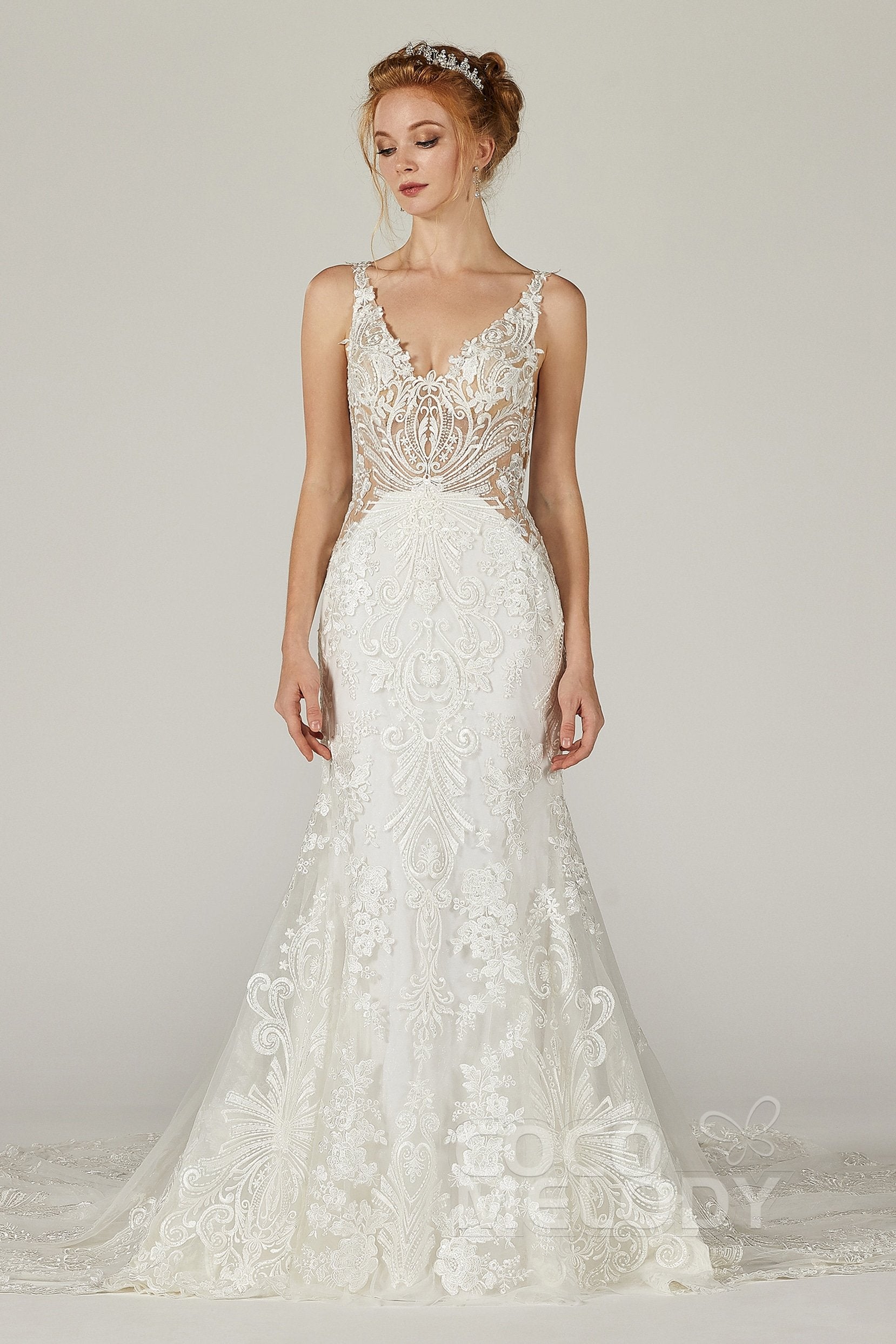 Trumpet-Mermaid Cathedral Train Tulle Wedding Dress