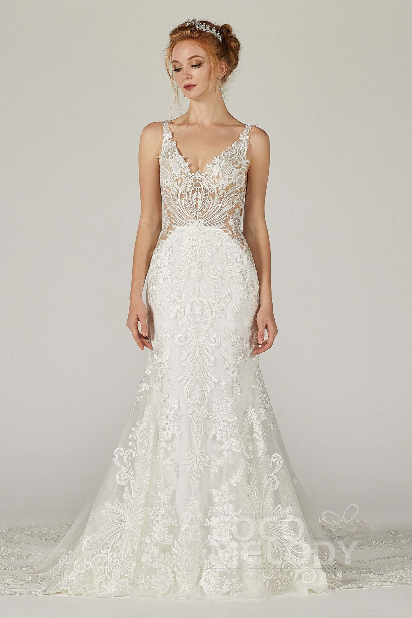 Trumpet-Mermaid Cathedral Train Tulle Wedding Dress