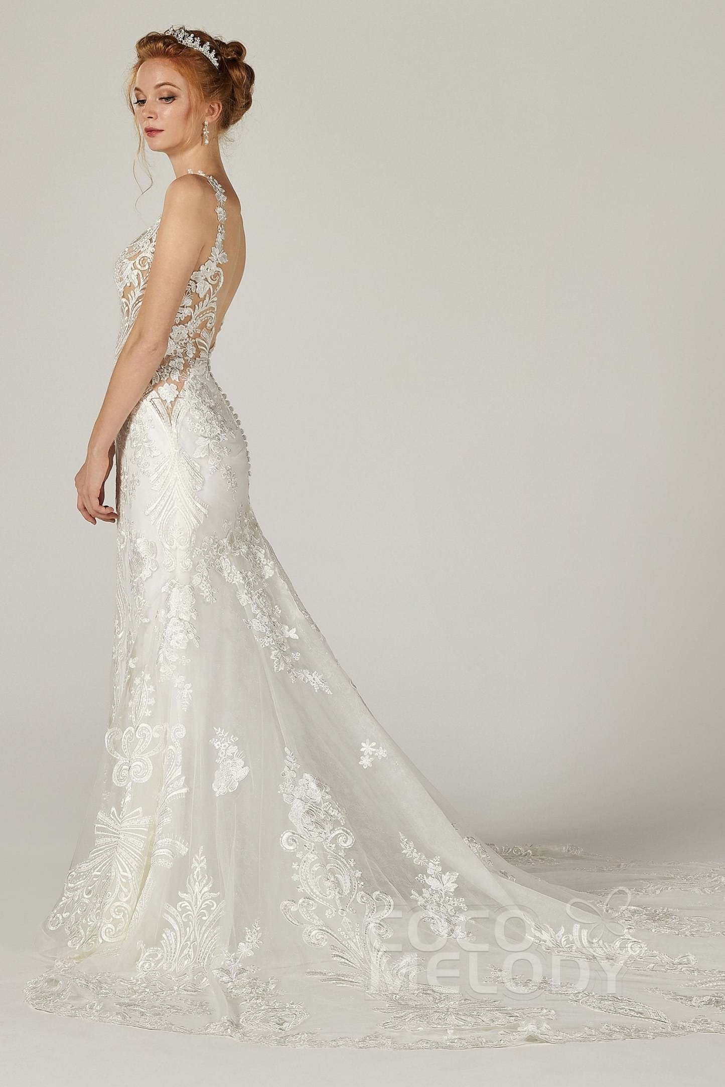 Trumpet-Mermaid Cathedral Train Tulle Wedding Dress