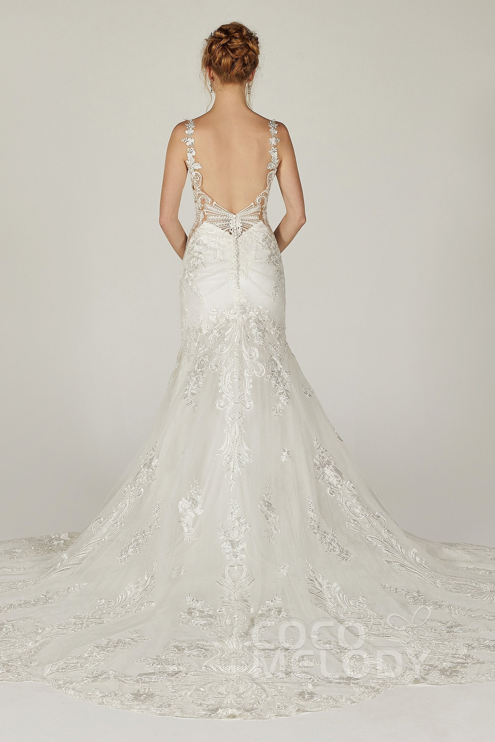 Trumpet-Mermaid Cathedral Train Tulle Wedding Dress