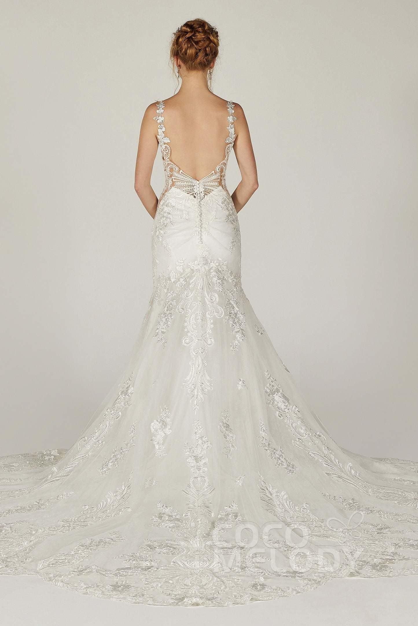 Trumpet-Mermaid Cathedral Train Tulle Wedding Dress