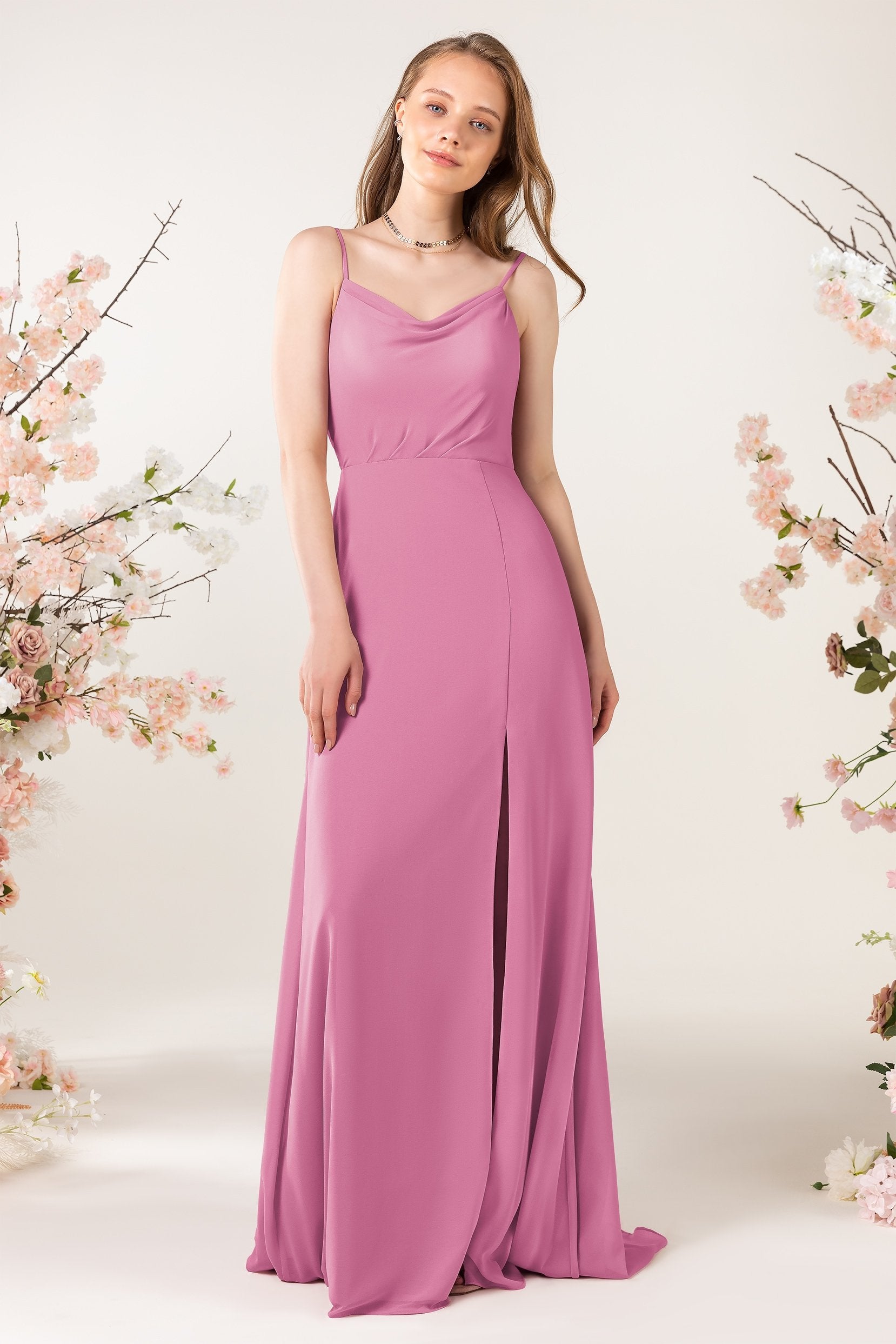 Sheath Sweep-Brush Train Chiffon Bridesmaid Dress CB0457