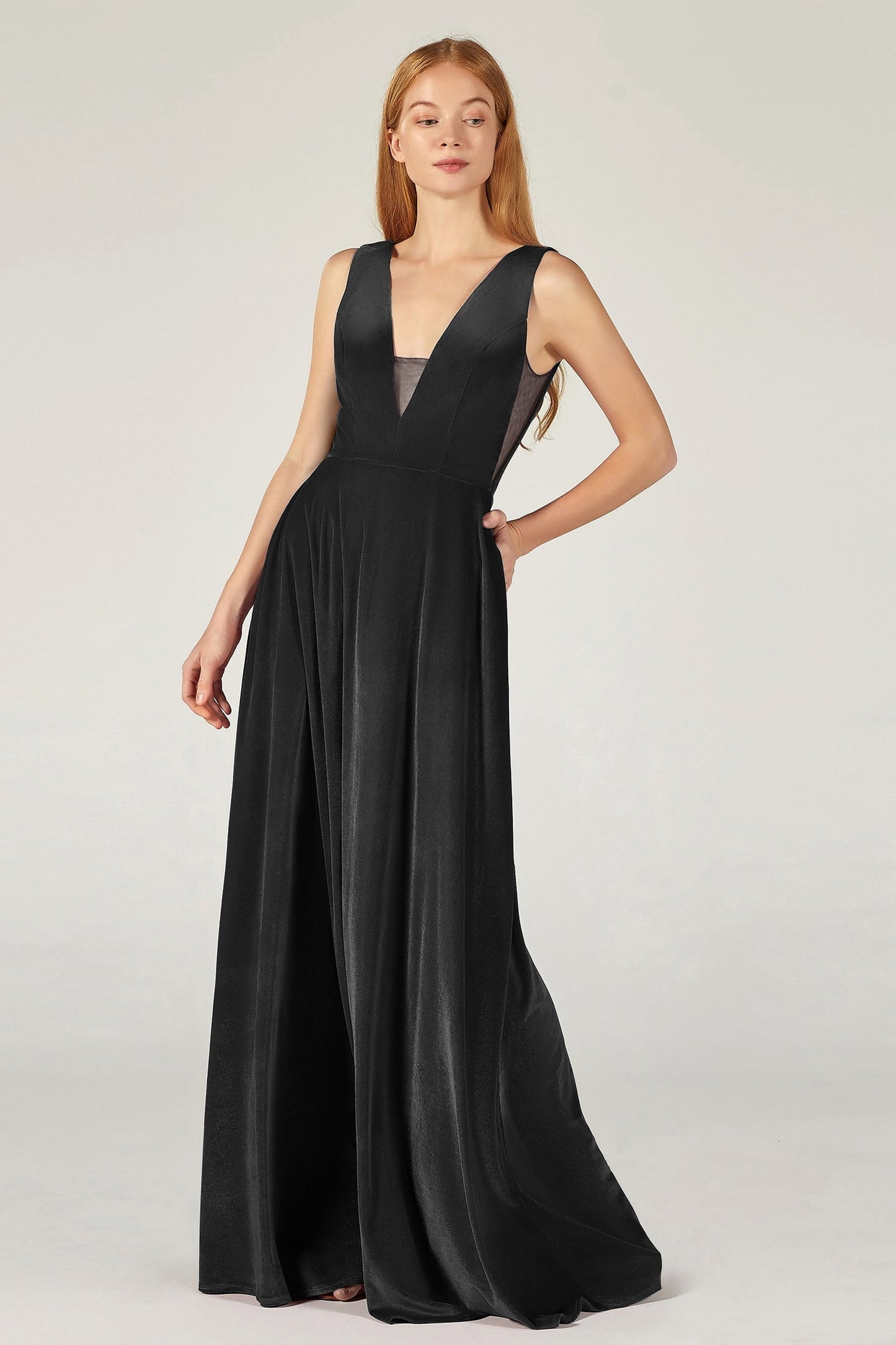 A-Line Floor Length Velvet Bridesmaid Dress CB0364