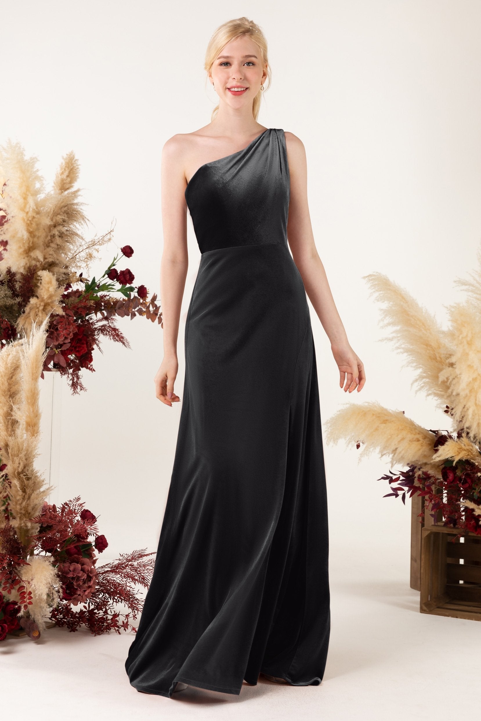 Sheath Sweep-Brush Train Velvet Bridesmaid Dress Formal Dresses CB0537