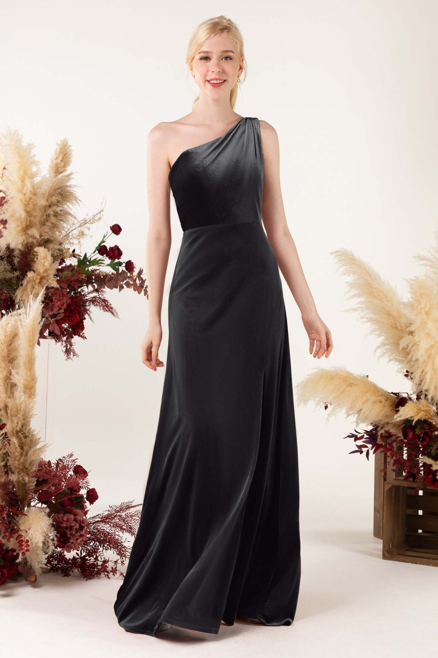 Sheath Sweep-Brush Train Velvet Bridesmaid Dress Formal Dresses CB0537
