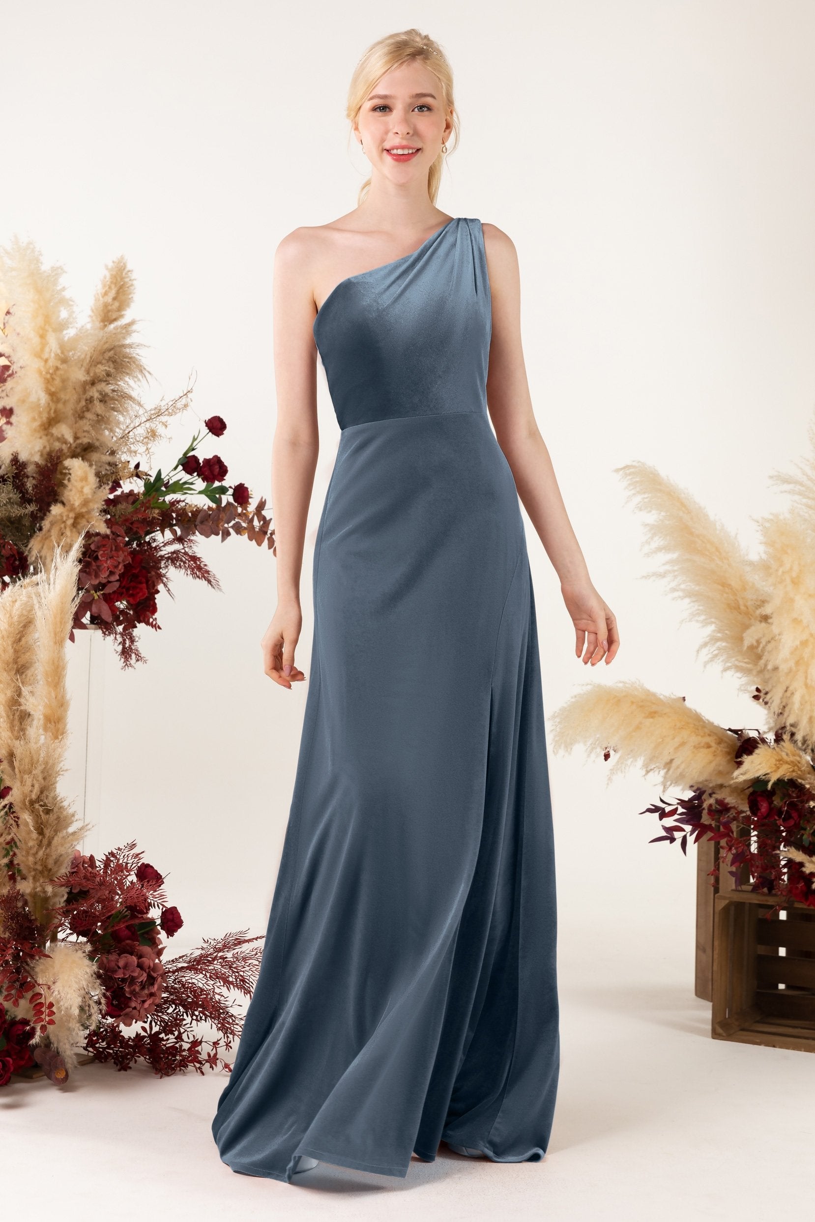 Sheath Sweep-Brush Train Velvet Bridesmaid Dress Formal Dresses CB0537