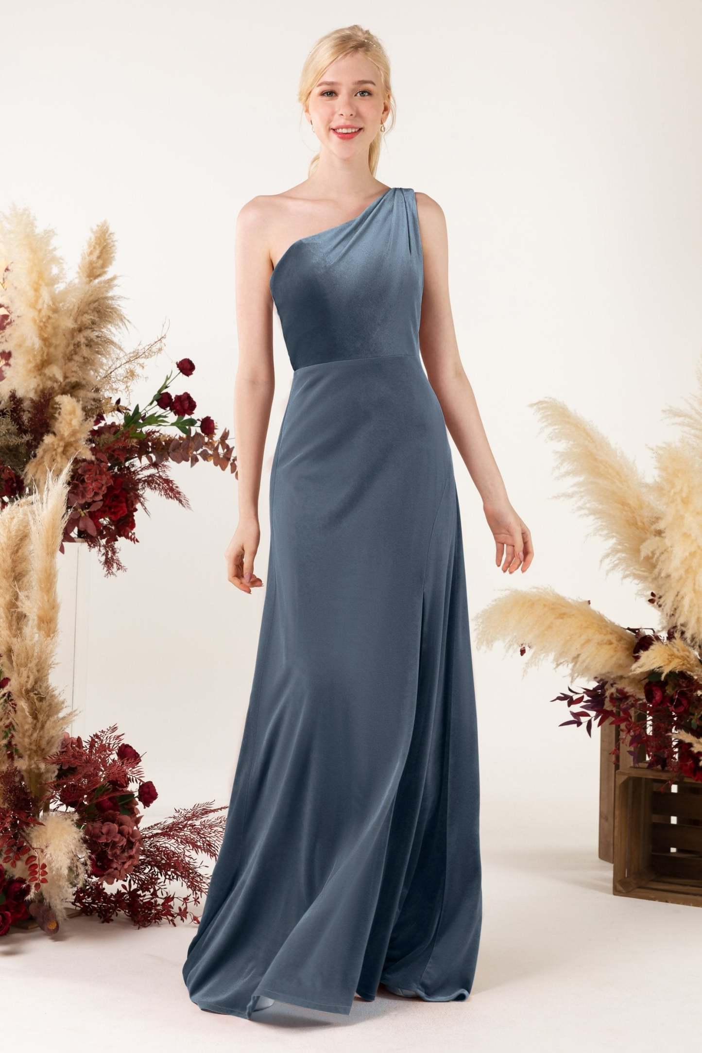 Sheath Sweep-Brush Train Velvet Bridesmaid Dress Formal Dresses CB0537